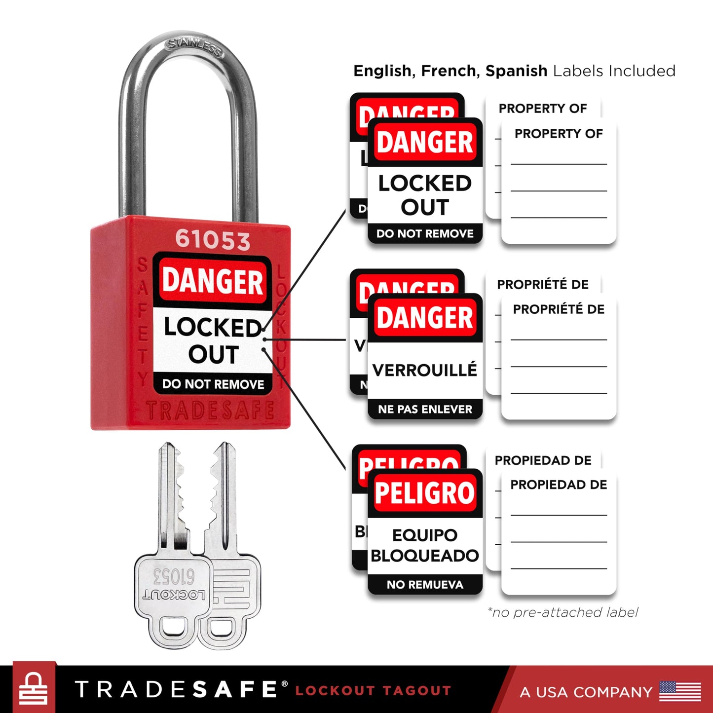 TRADESAFE Lockout Tagout Locks Set - 10 Red Loto Locks, Lockout Locks Keyed Different, 2 Keys Per Lock, OSHA Compliant Lock Out Tag Out Padlocks, Safety Padlocks for Electrical Lockout Tag Out Kits