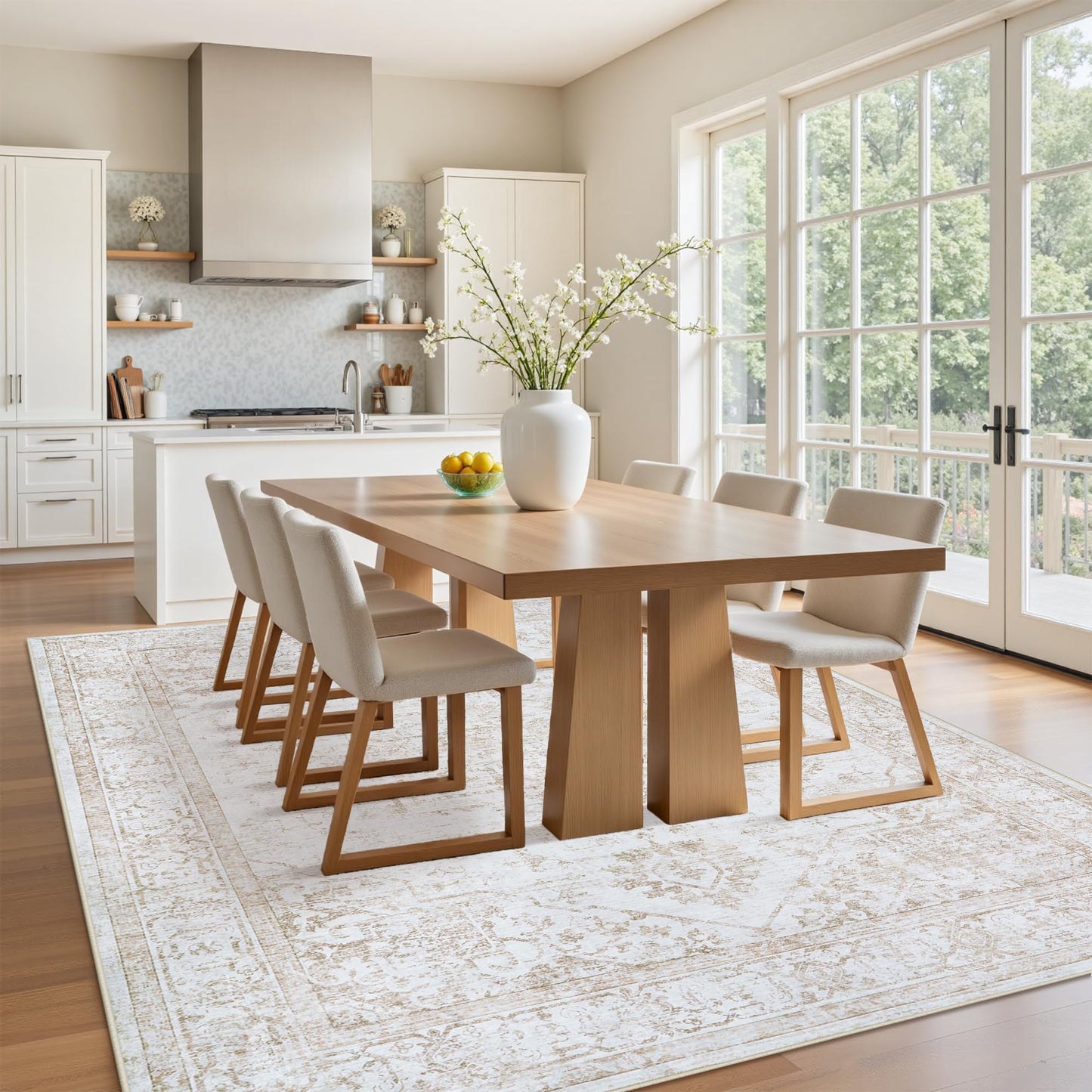 Area Rug 6x9 Living Room Rug Washable:No-Slip Vintage Medallion Rug Soft Low Pile Large Beige Rugs Indoor Retro Carpet for Living Room Kitchen Nursery Dining Table Office (Beige, 6'x9')