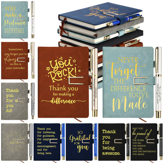 Kosiz 10 Set Employee Appreciation Gifts Bulk Inspirational A5 Leather Journal Notebook Motivational Notepad Appreciation Ballpoint Pen Thank You Gifts for Back to School Teacher Nurse Coworker Team