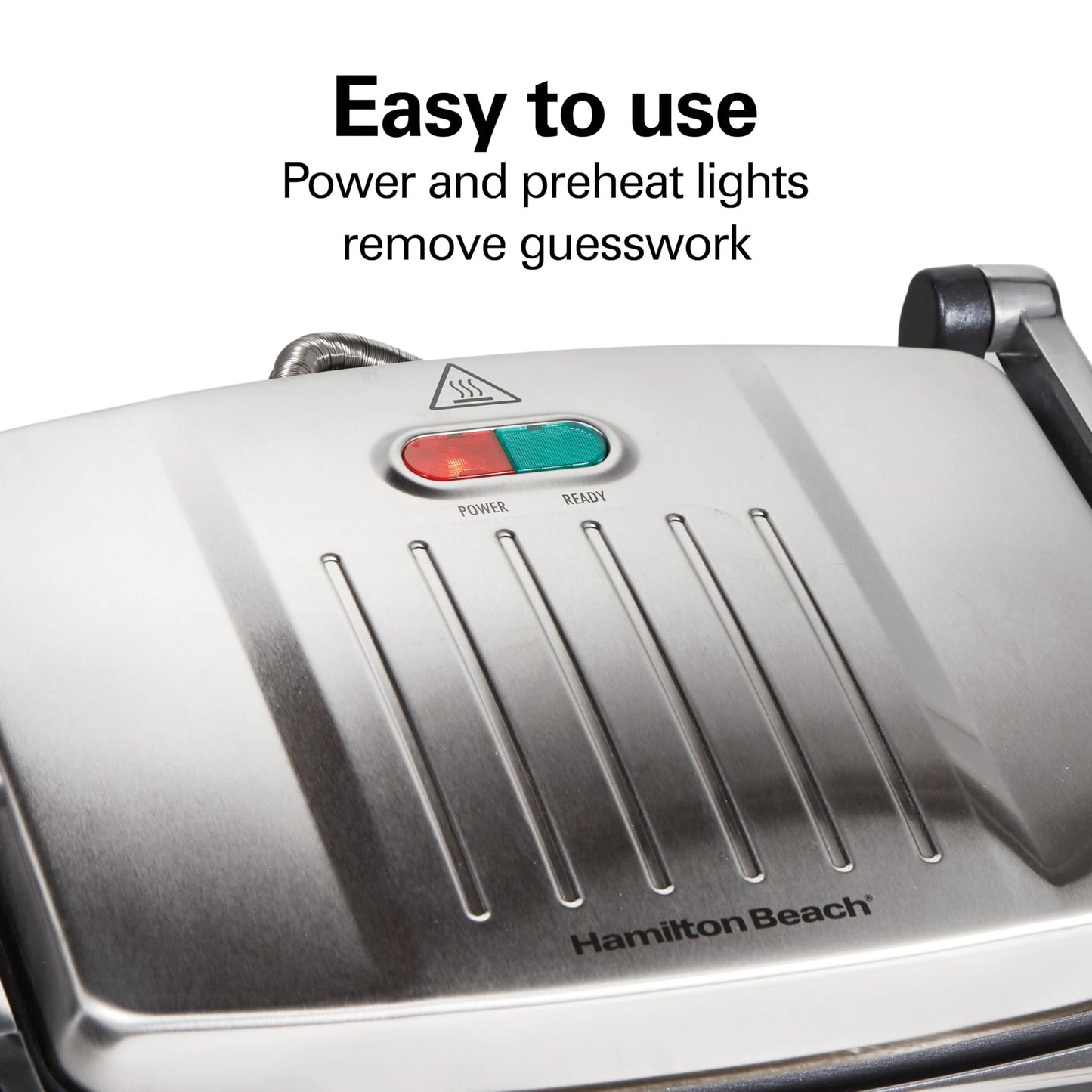 Hamilton Beach Panini Press, Sandwich Maker & Electric Indoor Grill, Upright Storage, PFAS-Free Nonstick Easy Clean Grids, Stainless Steel (25410)