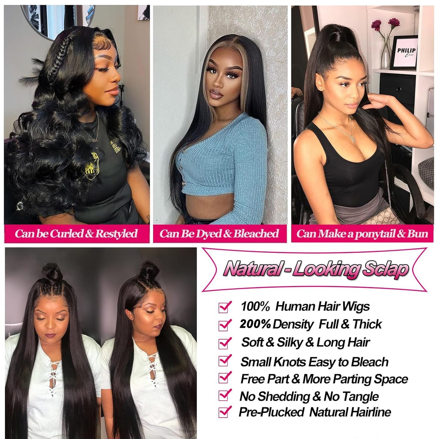 Lipai Hair Straight Lace Front Wigs Human Hair Pre Plucked 13x4 HD Transparent Lace Frontal Wigs Human Hair Natural Hairline 220% Density Glueless Brazilian Virgin Human Hair Wigs for Women 22 Inch