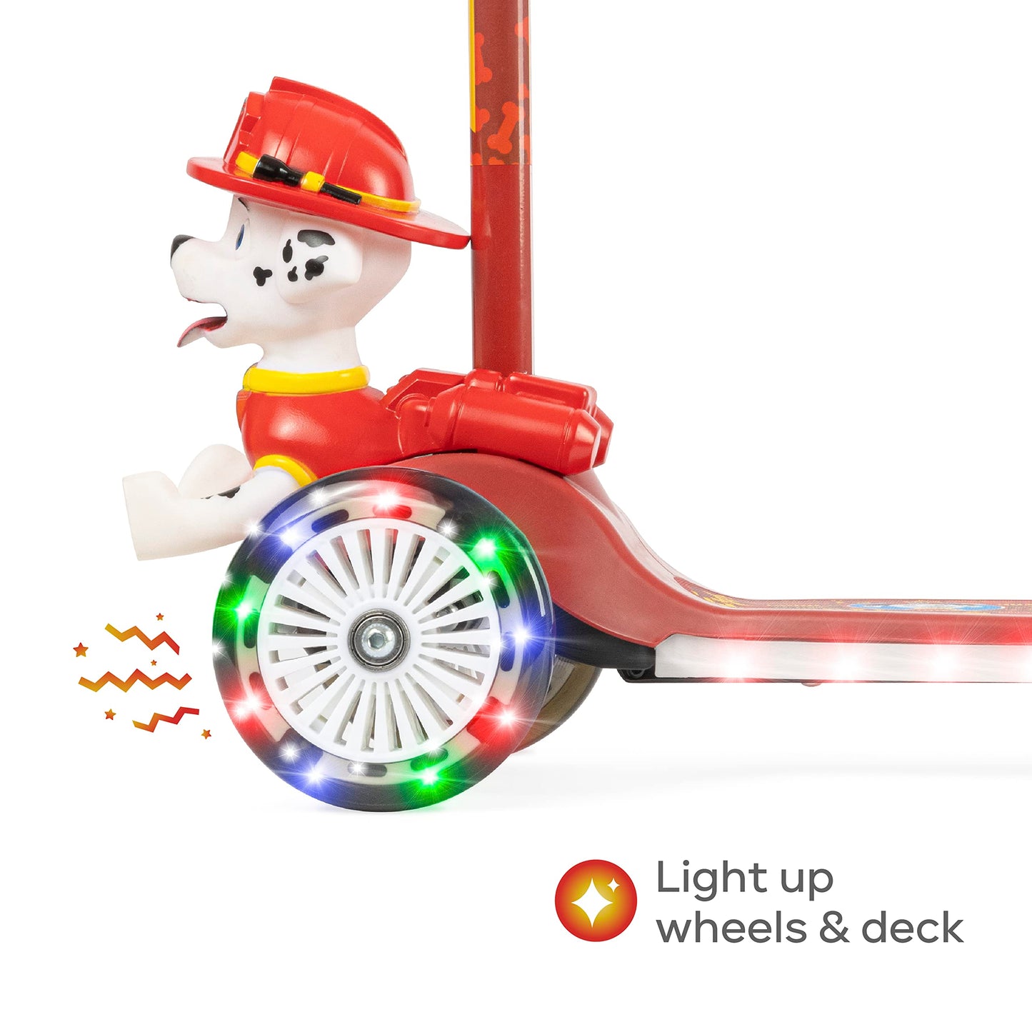 Paw Patrol Marshall Kick Scooter for Kids, Self-Balancing 3 Wheeled Light Up Scooter with Extra Wide Anti-Slip Deck, Rear Brake, Lean to Steer, Lightweight Design, for Ages 3 and up, 75 LB Limit