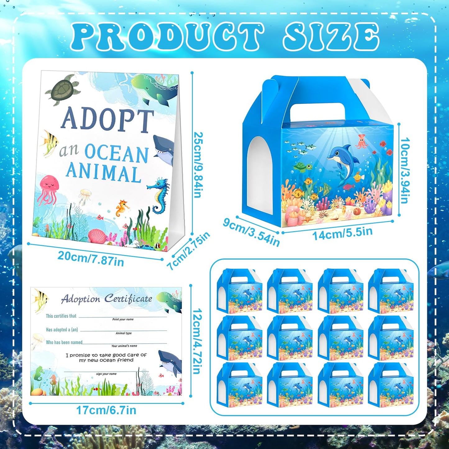 38 Pcs Adopt-A-Sea Animal Party Favors Include 12 Mini Plush Marine Animals Keychains 12 Sea Animals Party Boxes 12 Adoption Cards 1 Adopt Signboard for Animal Theme Party Birthday Party School Prizes