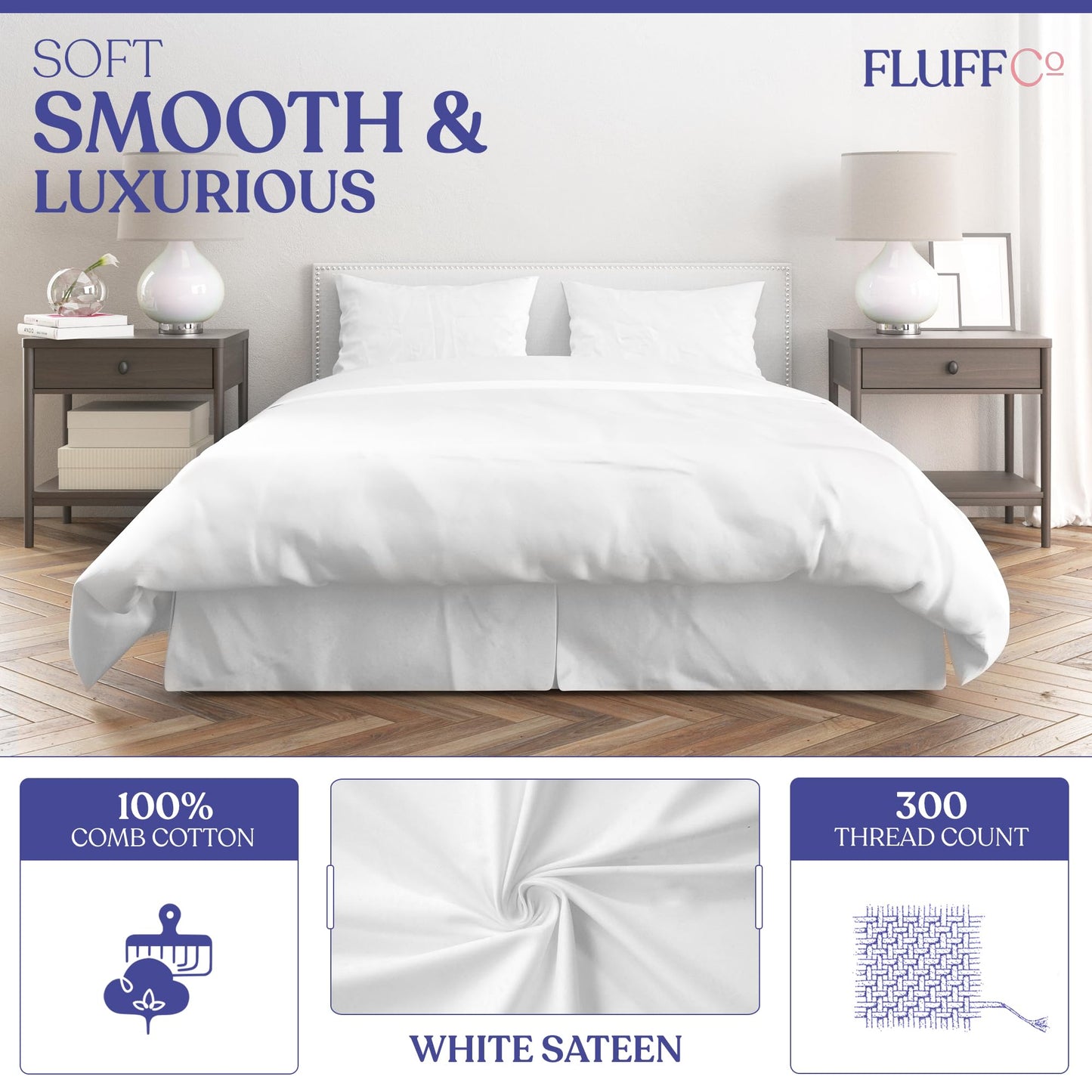 Fluffco Queen Size Luxury Duvet Cover - Hotel Collection Bedding Duvet Covers - Made from 100% Cotton - Zipper Enclosed Quilt Cover with Cooling Effect - Machine Washable White Bedspread - 91" x 91"