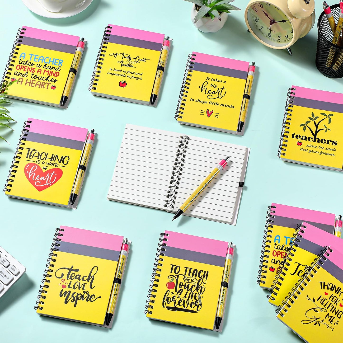 Resurhang 20 Sets Teacher Appreciation Gifts Bulk, Back to School Spiral Notebooks with Glitter Pens, Teacher Gifts from Student Thank You Gift for Classroom Party Favor, First Day of School