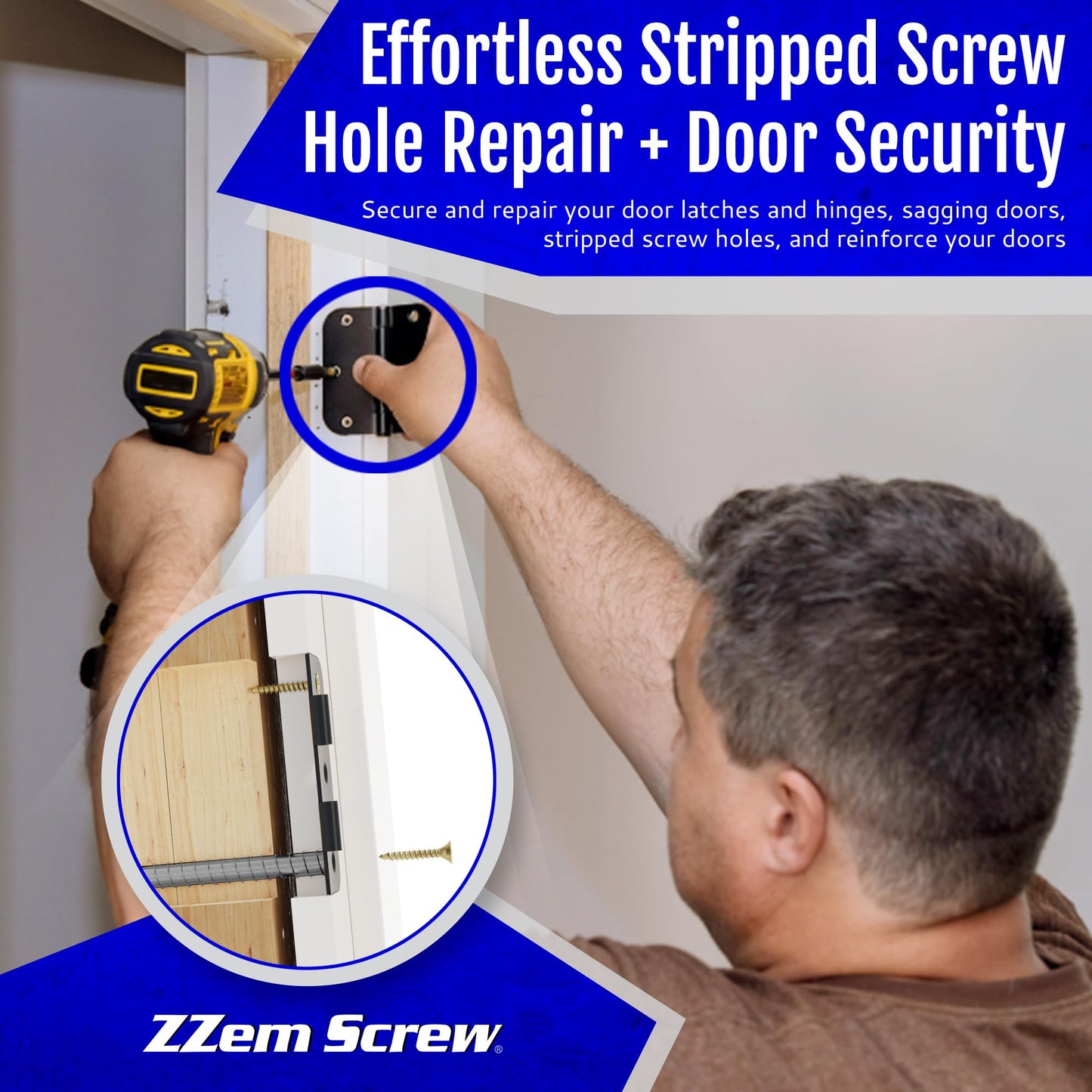 12-PK - #9x3 Steel Screws Permanent Door Hinge Repair Kit – Easy Stripped Screw Hole Repair – Reinforce Door Hinges, Strike Plates & Door Jamb Repair – Quickly Fix Stripped Hinge Screws - Made in USA