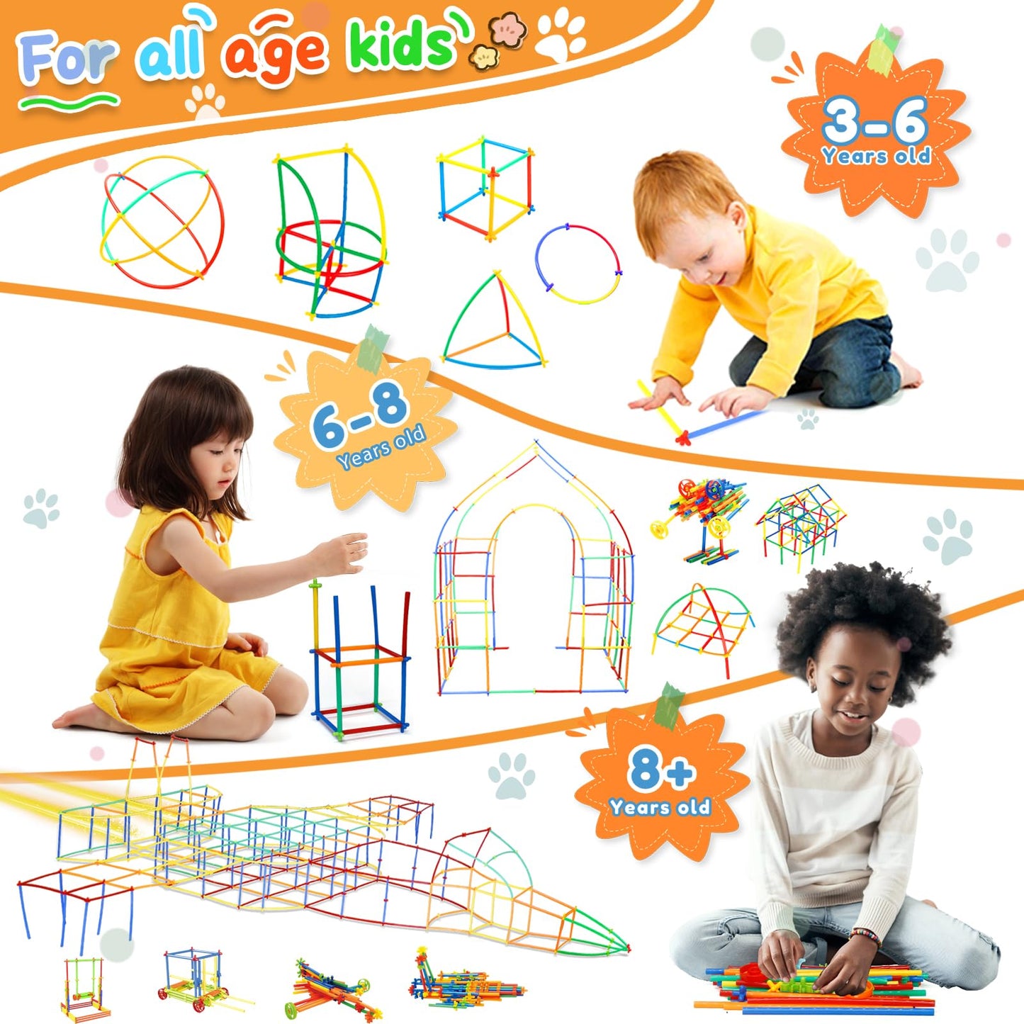 Ggiibro Straw Constructor Toys STEM Building Toys 1200Pcs Toys Aged for 3 4 5 6 7 8+ Interlocking Plastic Toys Engineering Toys Thin Tube Blocks Toy Educational Toy Kit for Classroom Kids Toys Set