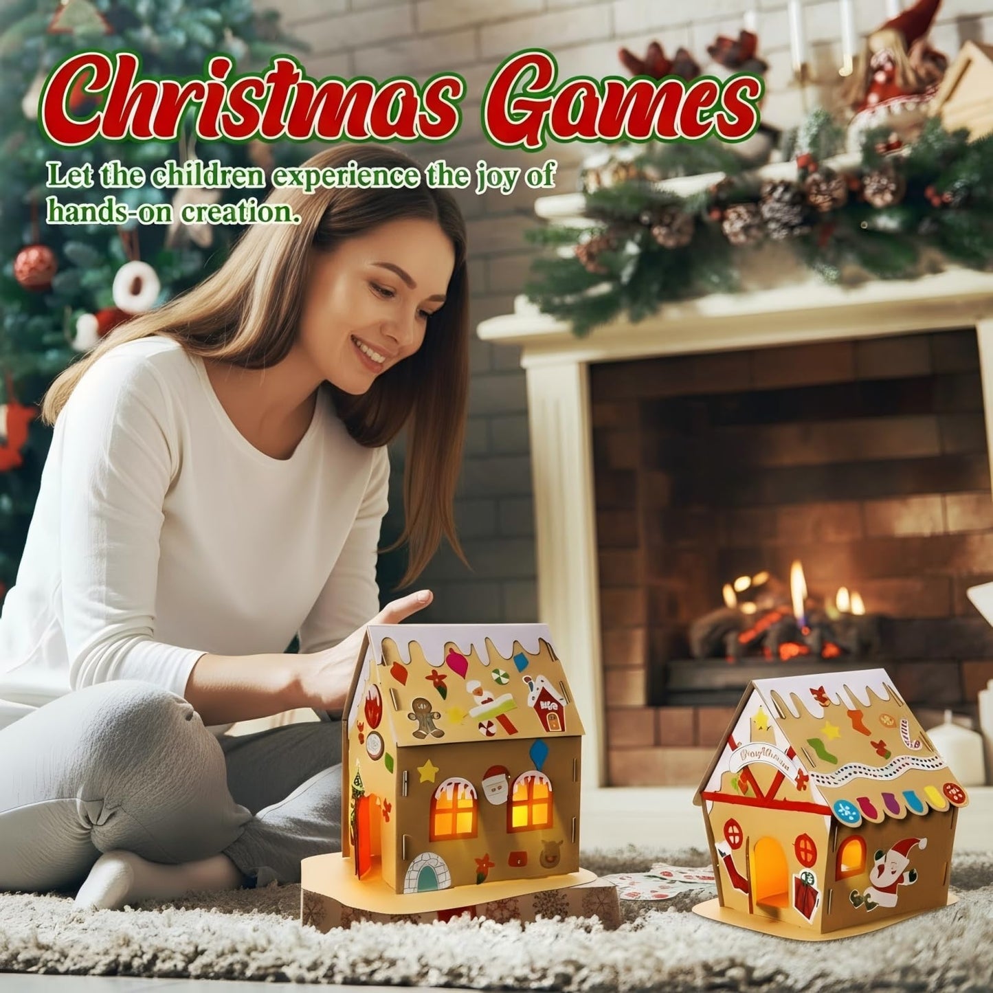 9 Sets Christmas Gingerbread House Kit Christmas Craft Kit Cardboard Gingerbread House Decor Craft Make a Holiday for Party DIY Supplies