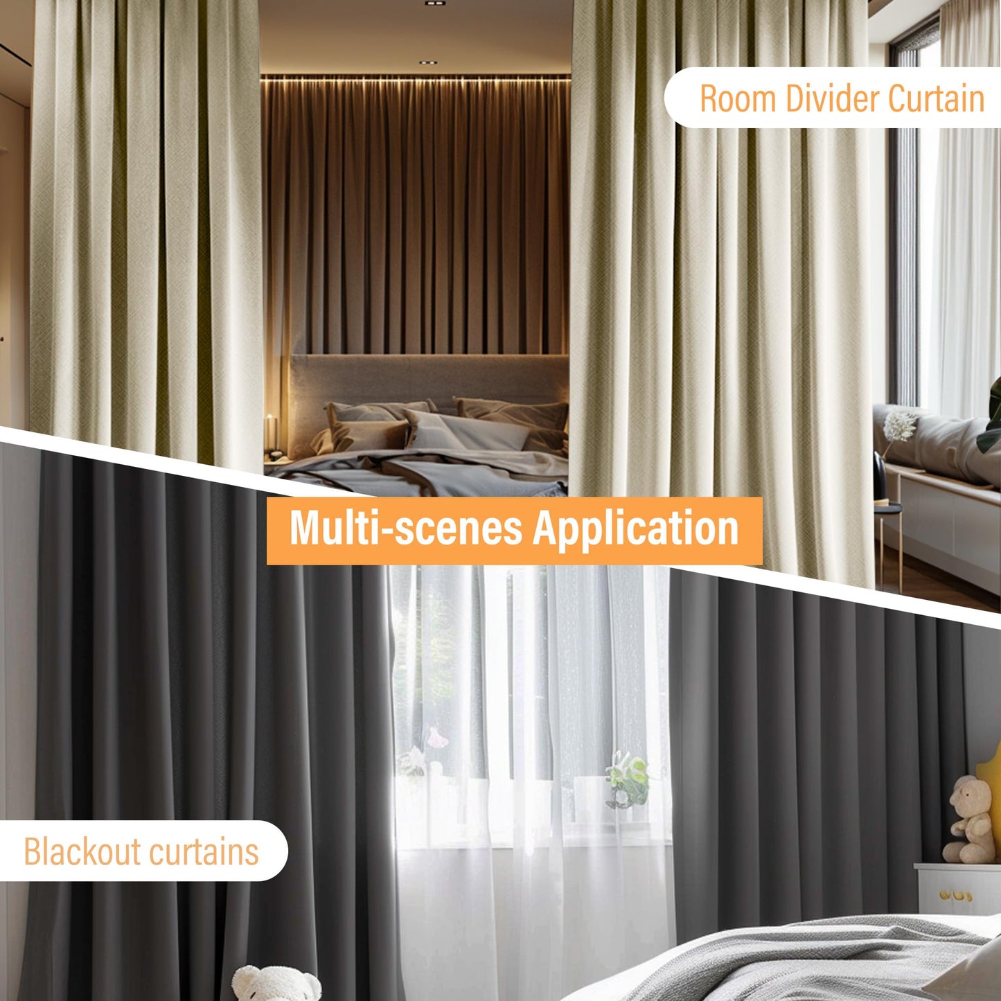 MaKefeile Room Divider Curtains with Flexible Ceiling Curtain Tracks Set,100% Blackout Floor to Ceiling Curtains Patio Sliding Door Curtains (Black Drape & Black Rail W 8.3 × H 7 FT)