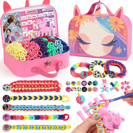 Bracelet Making Kit Gift for Girls Ages 8-12, 1200 Colorful Elastic Cloth Rubber Loom Bands Weaving Loom Bracelet Kit DIY Arts and Crafts Kit Toys Gifts for Girls 6 7 8 9 10 11 12 13 Year Old