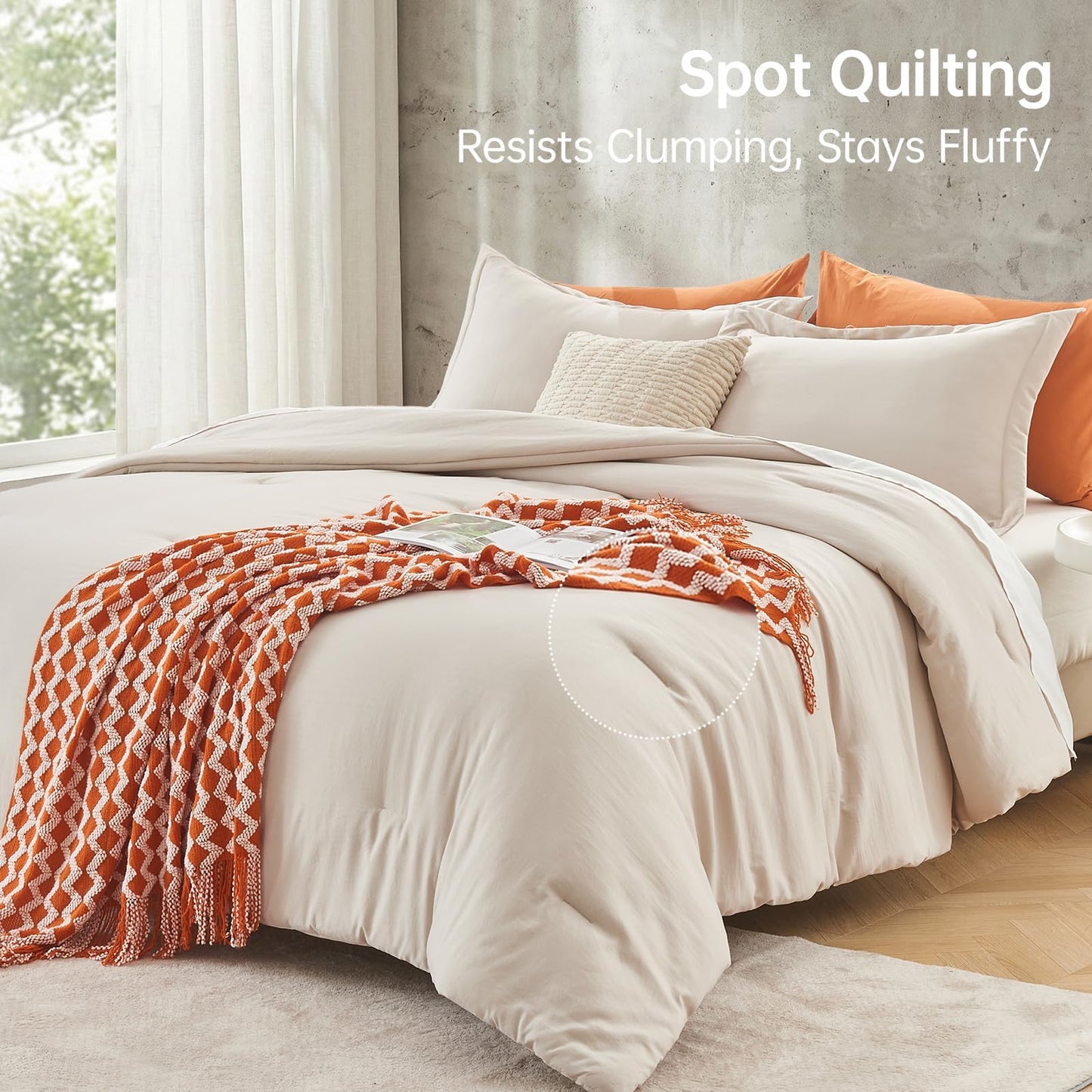 MUXHOMO Beige California King Comforter Set, All Season Ultra Soft Down Alternative Bedding - 3 Piece Lightweight Bed Set Includes 1 Comforter (104"x96") and 2 Pillow Shams (20"x36")