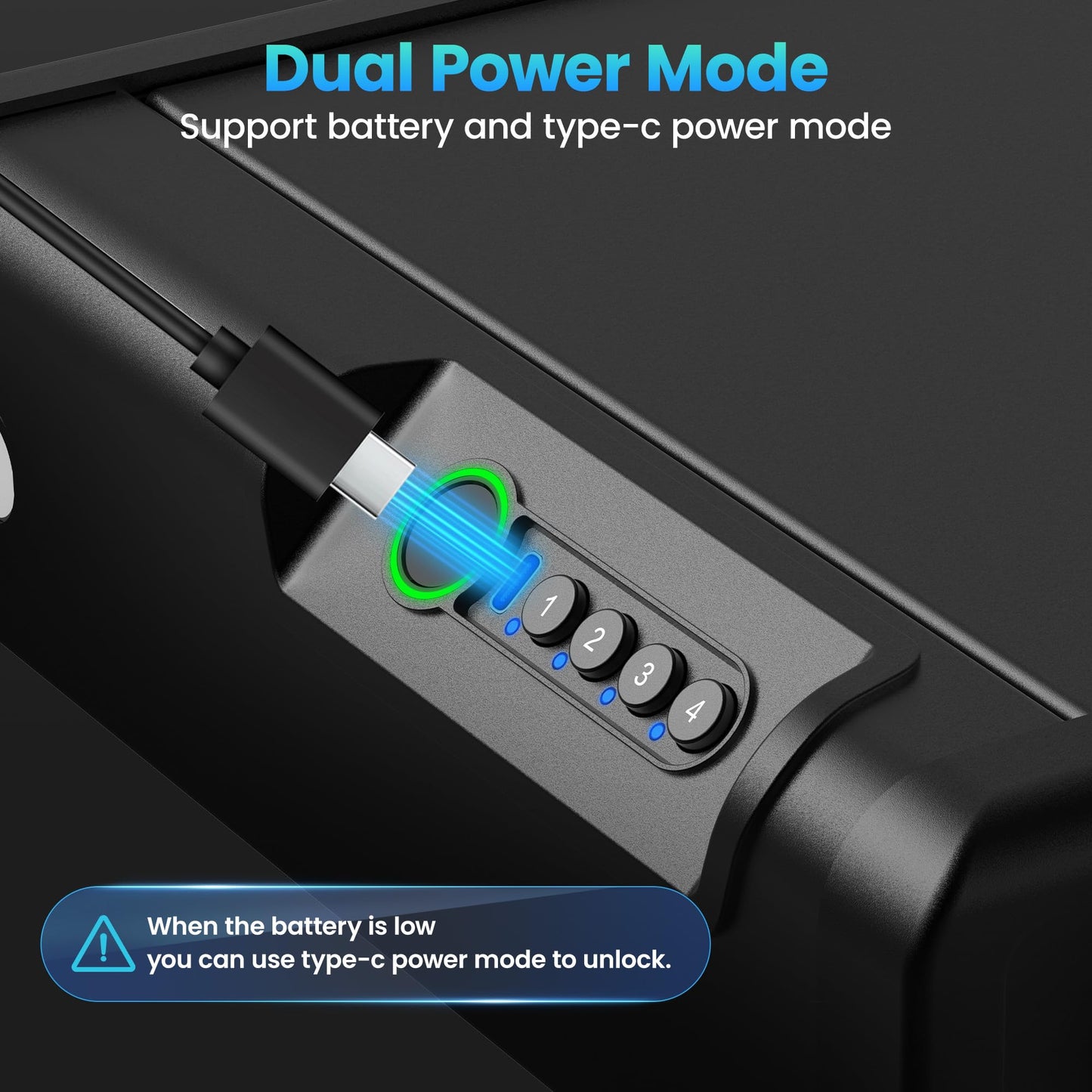 Locksworth Small Biometric Gun Safe for Handgun, 3 Ways Quick Access Fingerprint Safe with Keypad & Key, Compact Pistol Safe with LED Light for Nightstand Bedside Home Car Use, Steel Cable Included