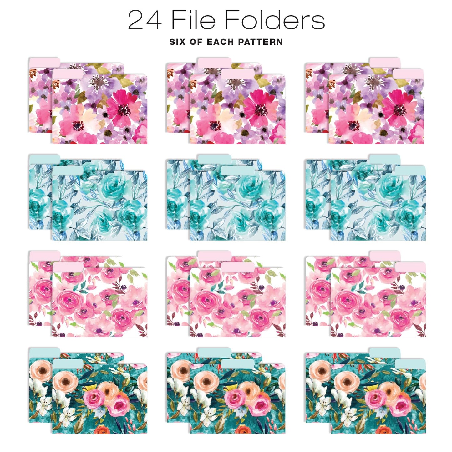 Global Printed Products Deluxe Designer Hanging File Folder Kit, Includes Metal Hanging Basket, 12 Hanging Folders, 24 File Folders, 1/3 Cut Tab, Assorted Positions, Letter Size (Floral)
