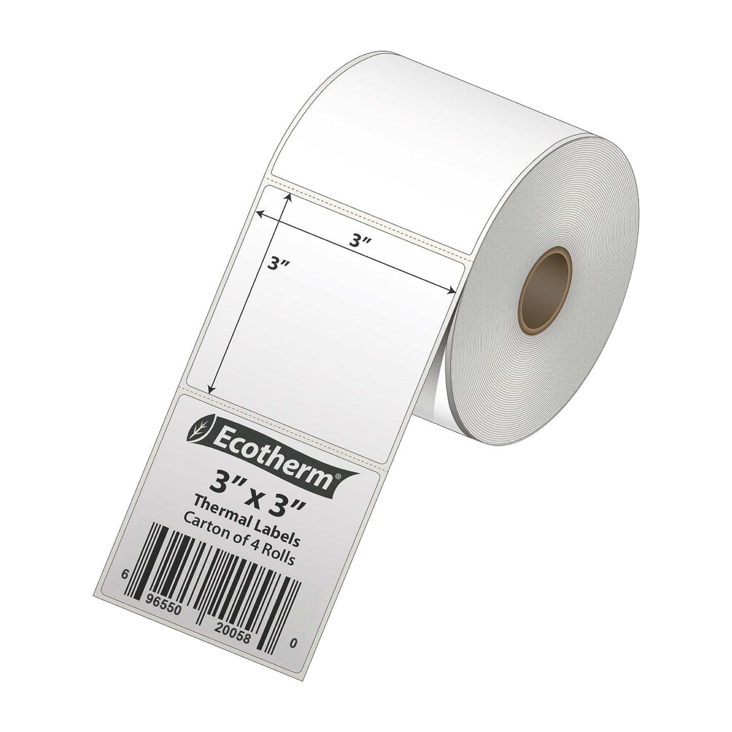 3" x 3" Thermal Labels | 4 Rolls | 2100 Labels | fits Zebra, Munbyn, Rollo, Godex, Arkscan, iDPRT, Offnova Thermal Label Printers and More | Blank White Adhesive Stickers by Ecotherm