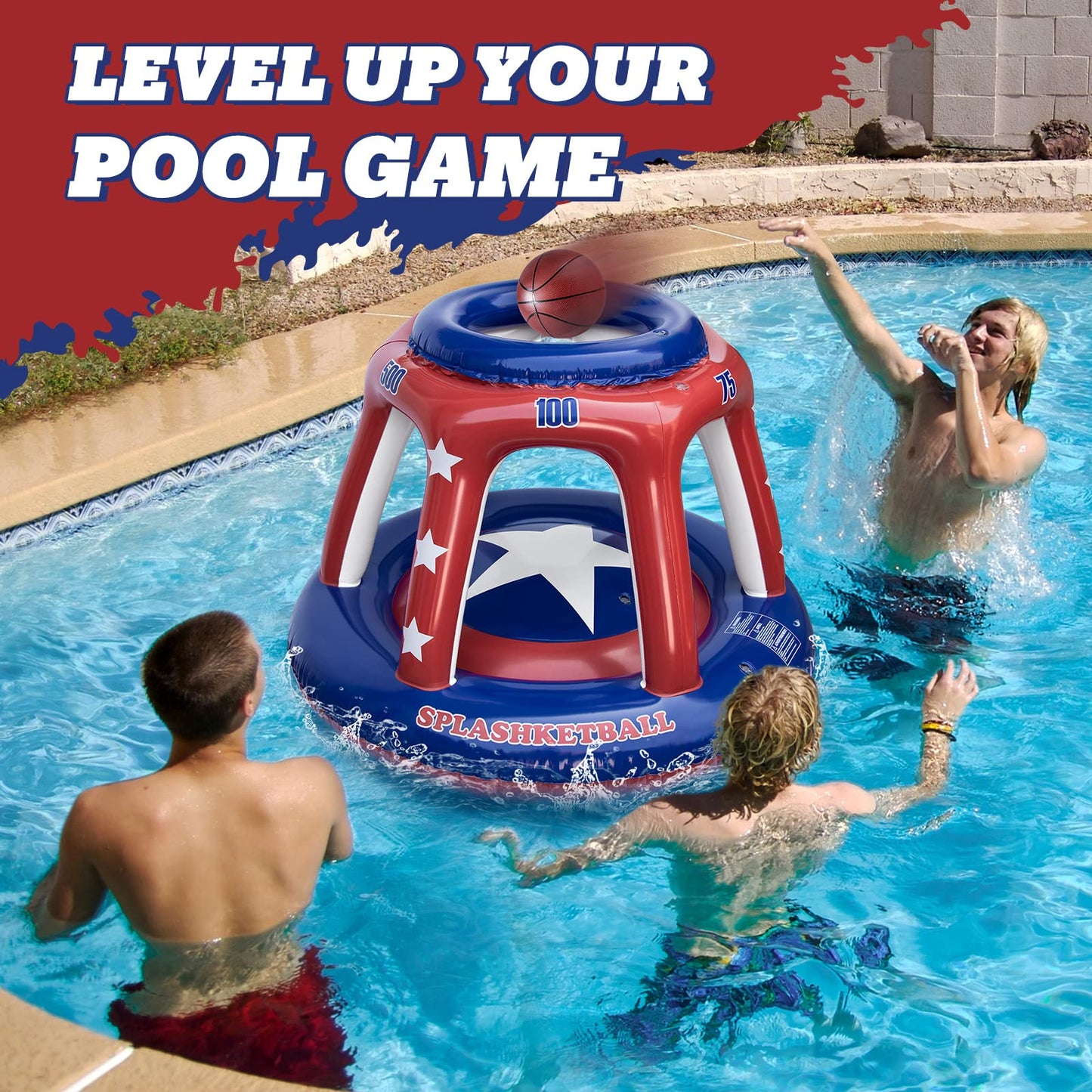 47" Swimming Pool Basketball Hoop Set - [2025] Thicker Inflatable Water Basketball Hoop with Ball, Fun Pool Games &Toys for Kids, Teens, Adults and Family