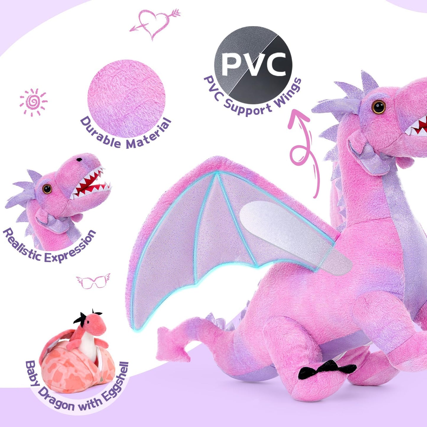 MaoGoLan Pink Dragon Stuffed Animal