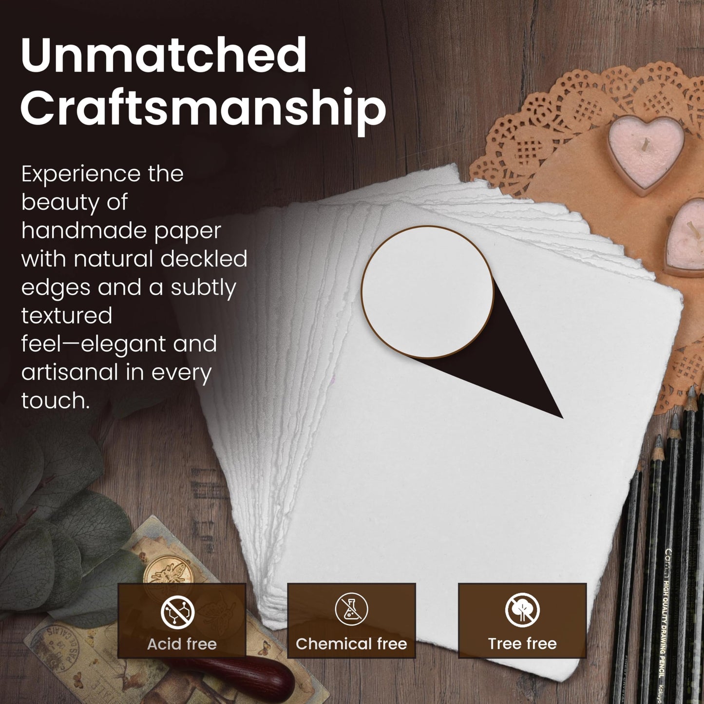 LEATHER VILLAGE Watercolor Paper - 9 X 12 inches, 50 Sheets - Mixed Media Watercolor Paper - 150 GSM Thick Deckle Edge Virgin Cotton Handmade Paper - Off White