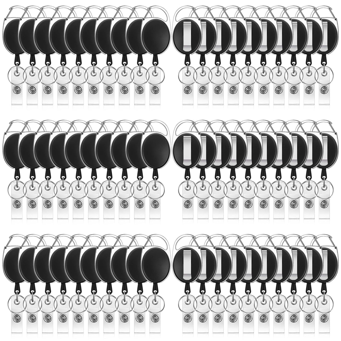 60 Pcs Badge Reels Retractable Bulk ID Badge Holders Retractable Lanyards with Carabiner Reel Clip for Keys, Badge Name Card Holder