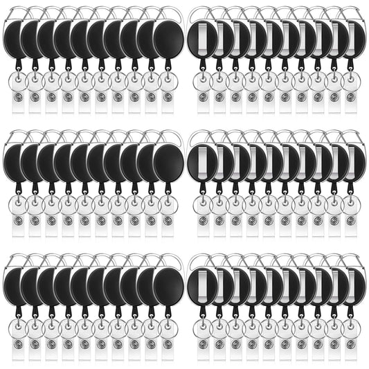 60 Pcs Badge Reels Retractable Bulk ID Badge Holders Retractable Lanyards with Carabiner Reel Clip for Keys, Badge Name Card Holder