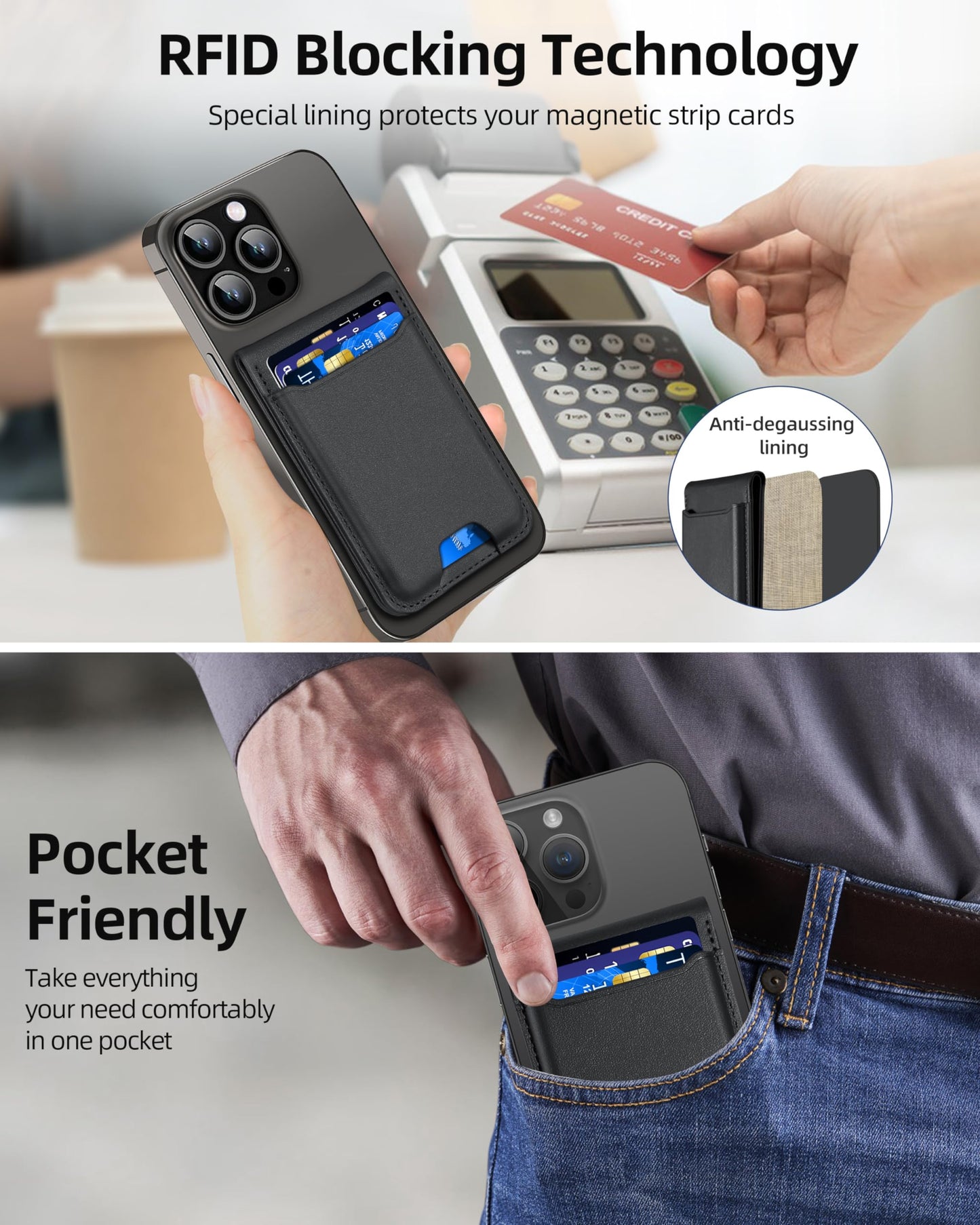 for Magsafe Wallet, Works with Apple Find My, Strongest Magnetic Wallet for iPhone 16/15/14/13/12 Series, for iPhone Wallet with Adjustable Stand, Wallet Tracker, 6 Cards Holder, Vegan Leather, Black