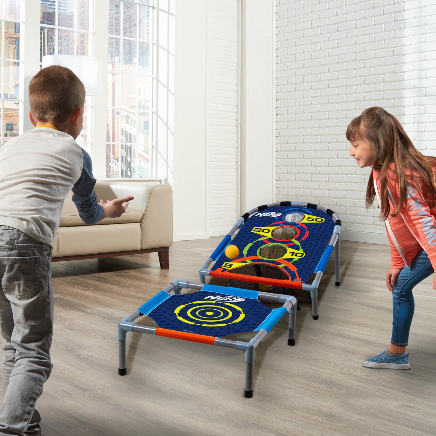 NERF Kids Bounce N Score Target Toss Game Set - Foam Ball Bouncing Game for Kids Ages 6+ - (6) Foam Bouncy Balls and (1) Scoring Target Included