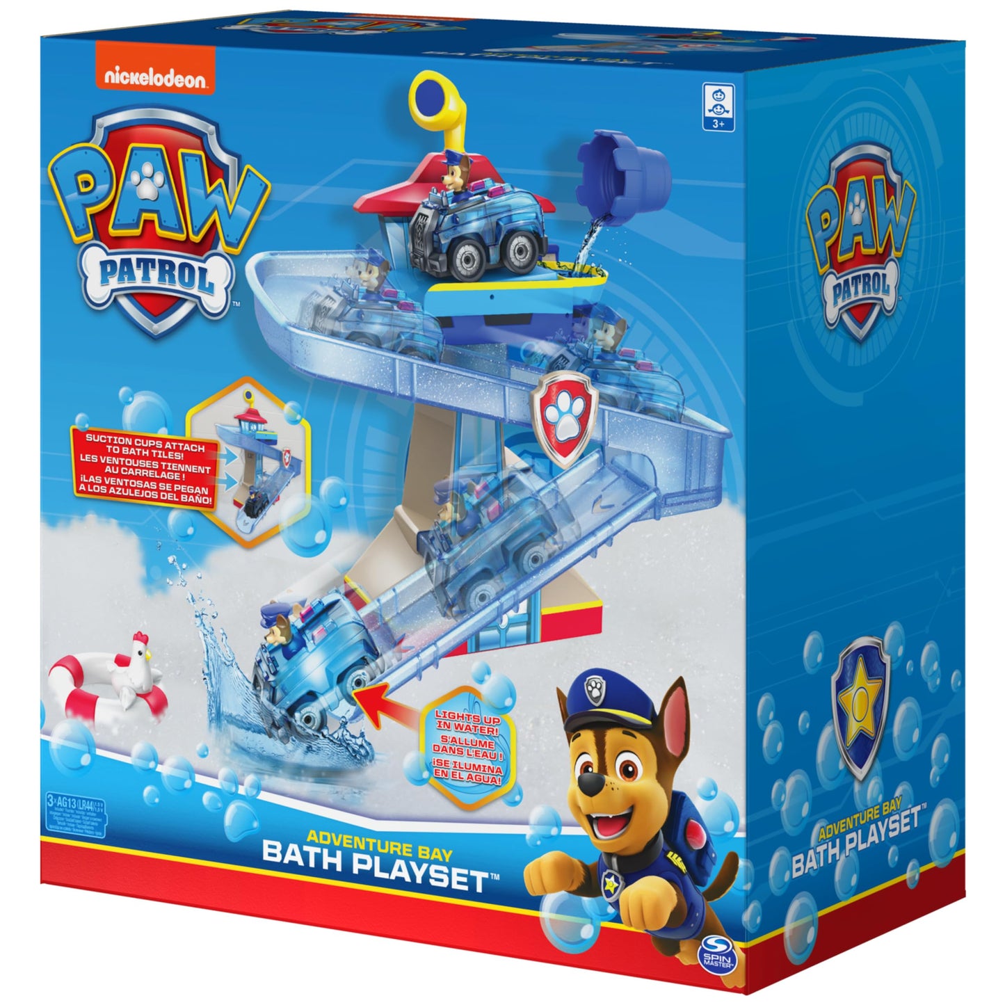 PAW Patrol, Adventure Bay Bath Playset with Light-up Chase Vehicle, Bath Toy for Kids Aged 3 and up