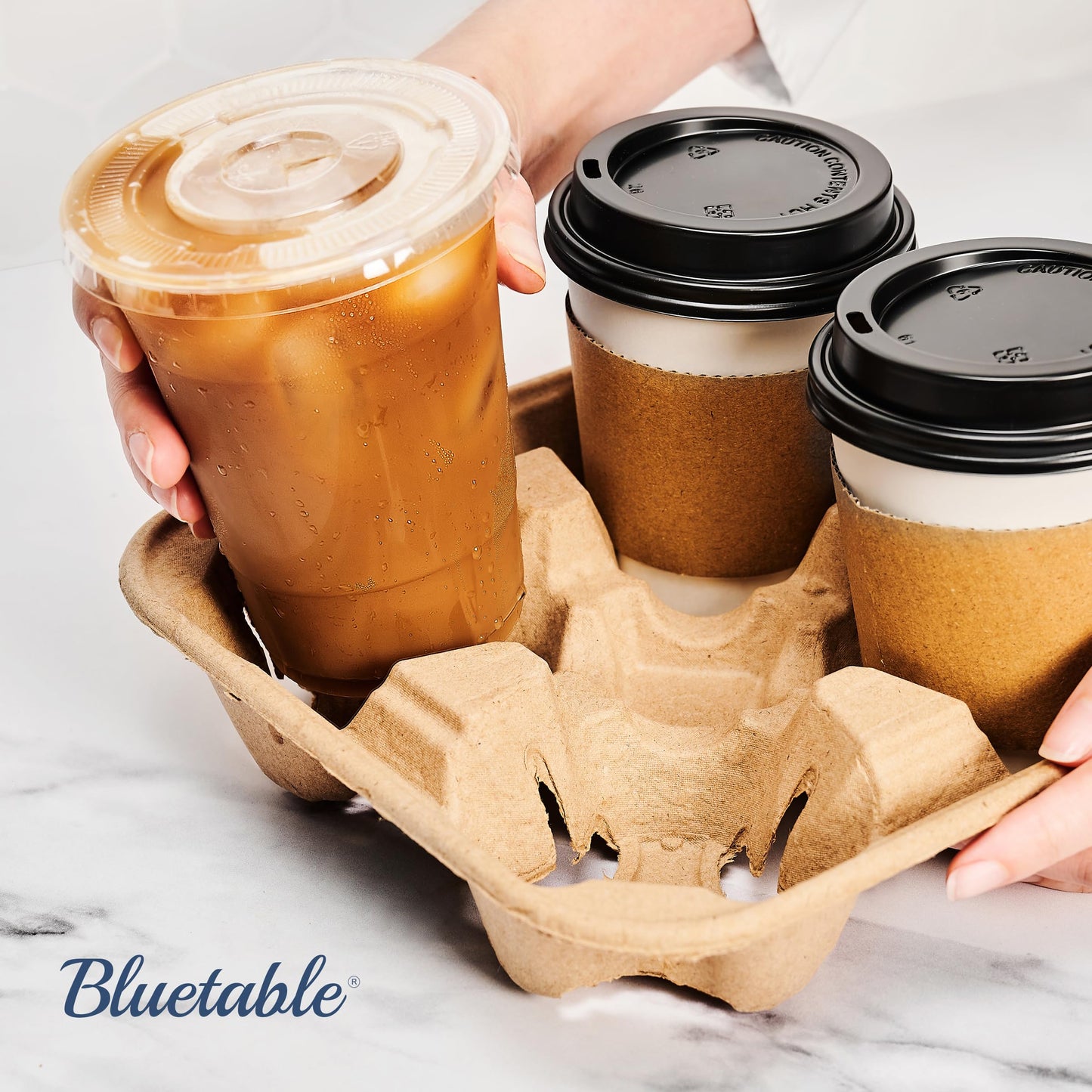 Bluetable 4 Cup 8 oz. - 32 oz. (300 Pack) For Disposable Cups, Delivery Carrier- To Go - Coffee Drinks or Iced Drink Holder Molded Fiber [300 Case Pack]