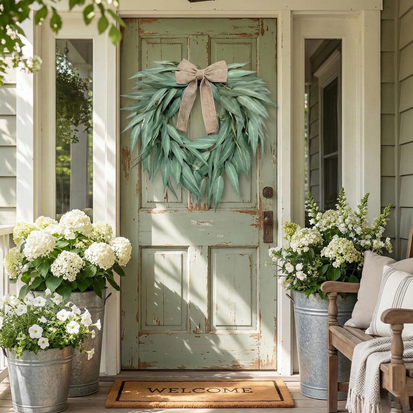 Heart Shaped Artificial Eucalyptus Wreath 20 Inch – Faux Willow Leaves with Burlap Bow, Farmhouse Greenery Door Wreath for Front Door, St. Patrick’s Day, Wedding & Seasonal Home Decor