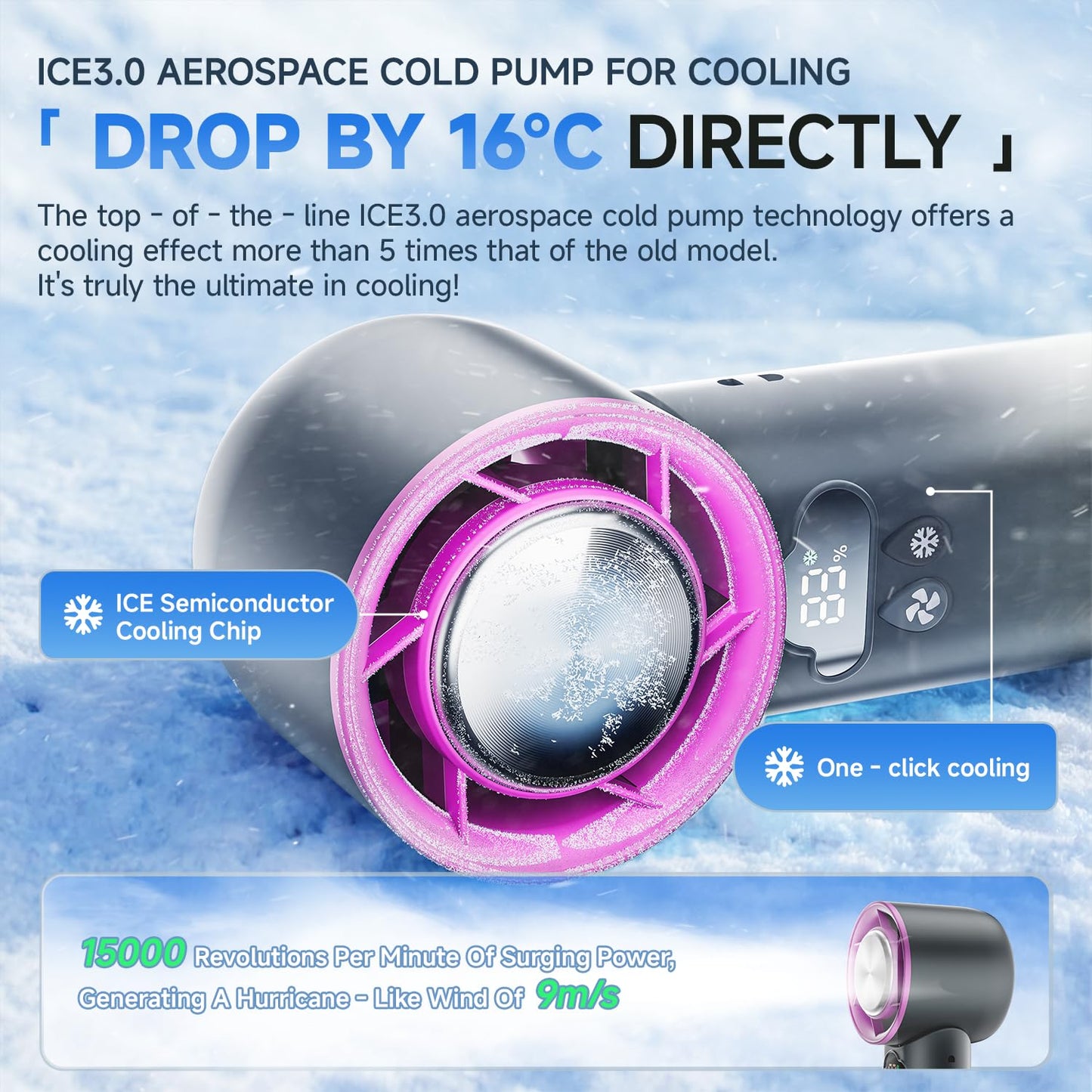 DooGooCoo [2026 Upgrade] Portable Cooler Handheld Fan, [Coldest Turbo Hand Fan] 15000RPM 24H Max Cooling Time Highly Speed (1-100) Hand Fan, Collapsible Mini Small for Travel, Office (Grey)