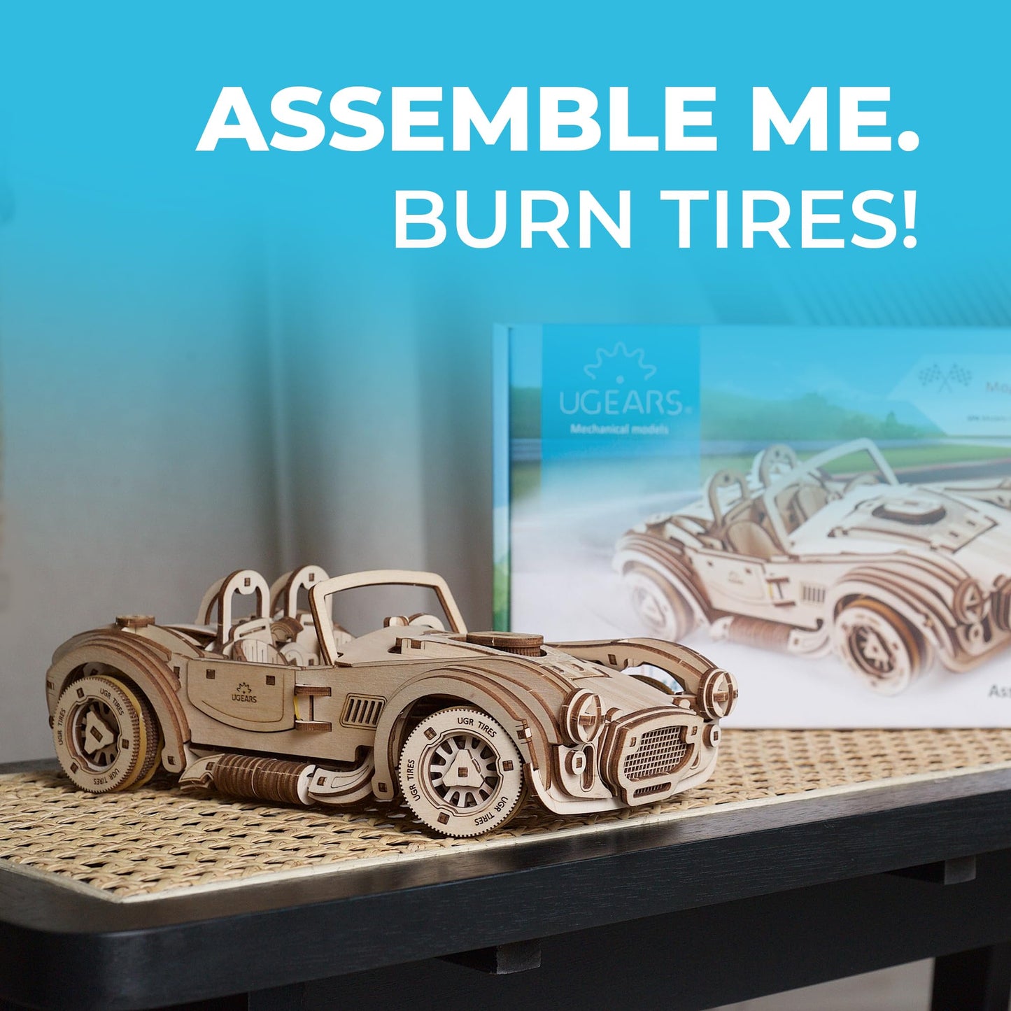UGEARS Drift Cobra Racing Car Puzzle - Wooden 3D Puzzles for Adults to Build with Powerful Spring Motor - Wood Mechanical Models Building Kit for Fathers Day - Retro Hobbies for Men - 370 Pcs