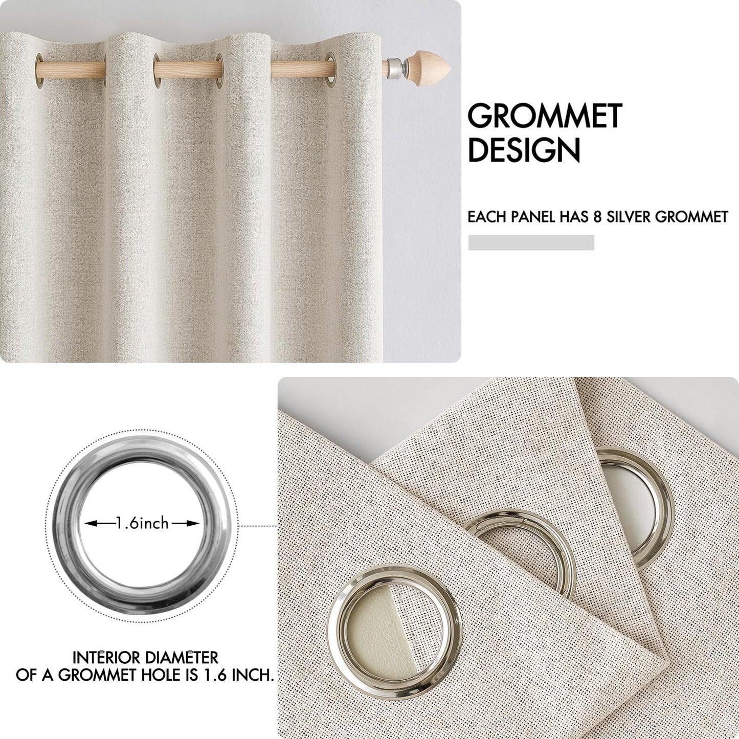 MIULEE 100% Blackout Linen Curtains for Bedroom Thermal Insulated Birch Grommet Room Darkening Curtains & Drapes for Living Room 52 x 84 Inch (2 Panels)