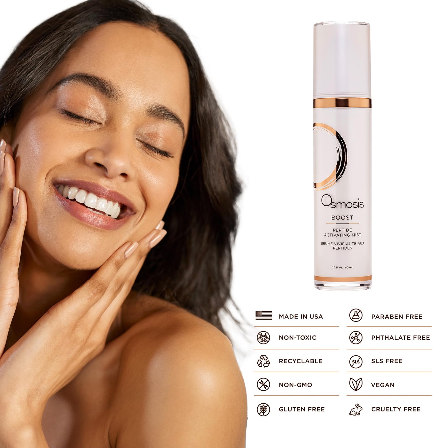OSMOSIS BOOST Peptide Activating Hydrating Facial Mist with Hyaluronic Acid for Aging, Pigmented, Sensitive and Dry Skin, 2.7 Fl Oz