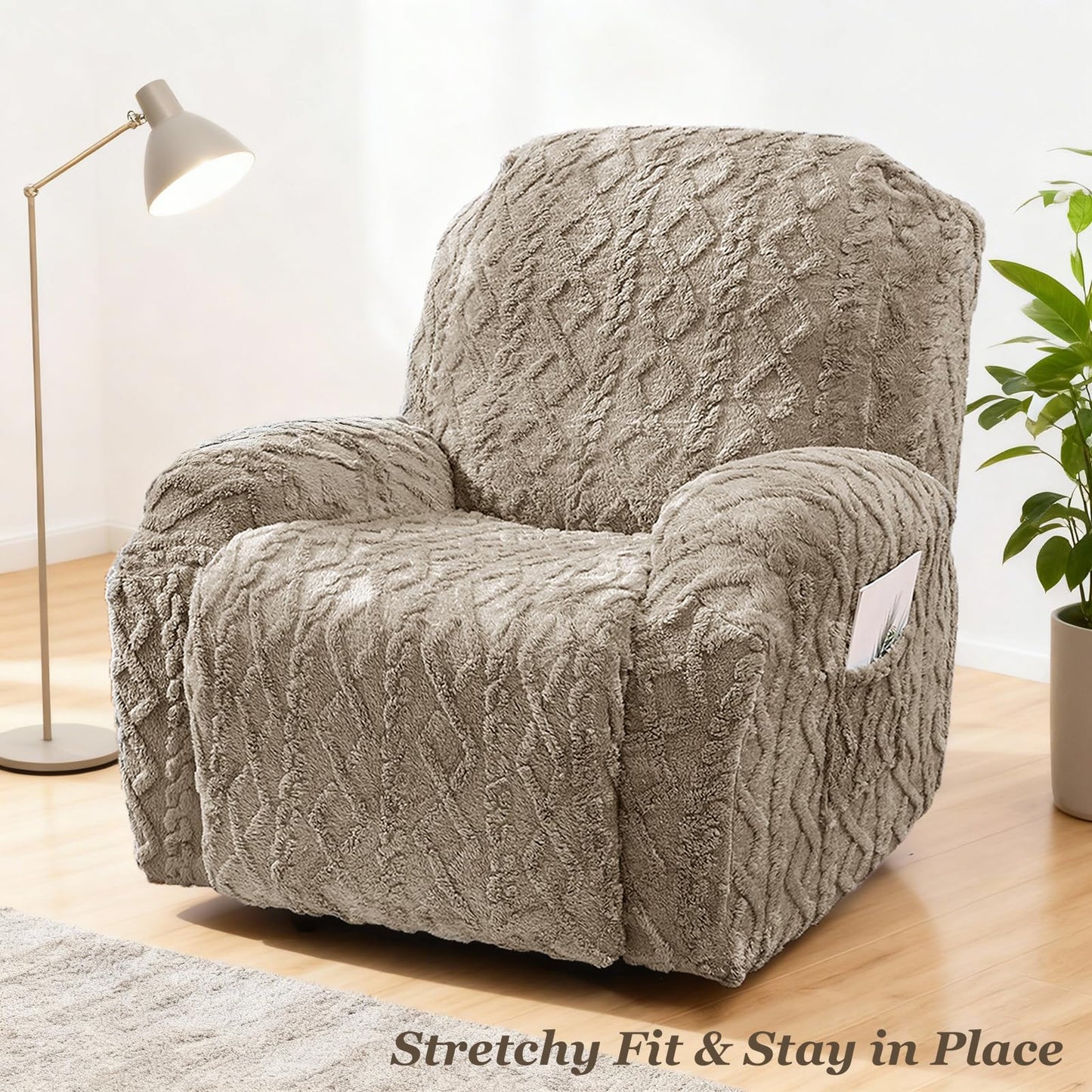 JOKIVTOU Recliner Chair Covers 4-Pieces Reclining Chair Slipcovers with Pocket& Elastic Bottom, Soft Feel Fitted Lazy Boy Sofa Couch Cover Washable, Stretch Recliner Furniture Protector