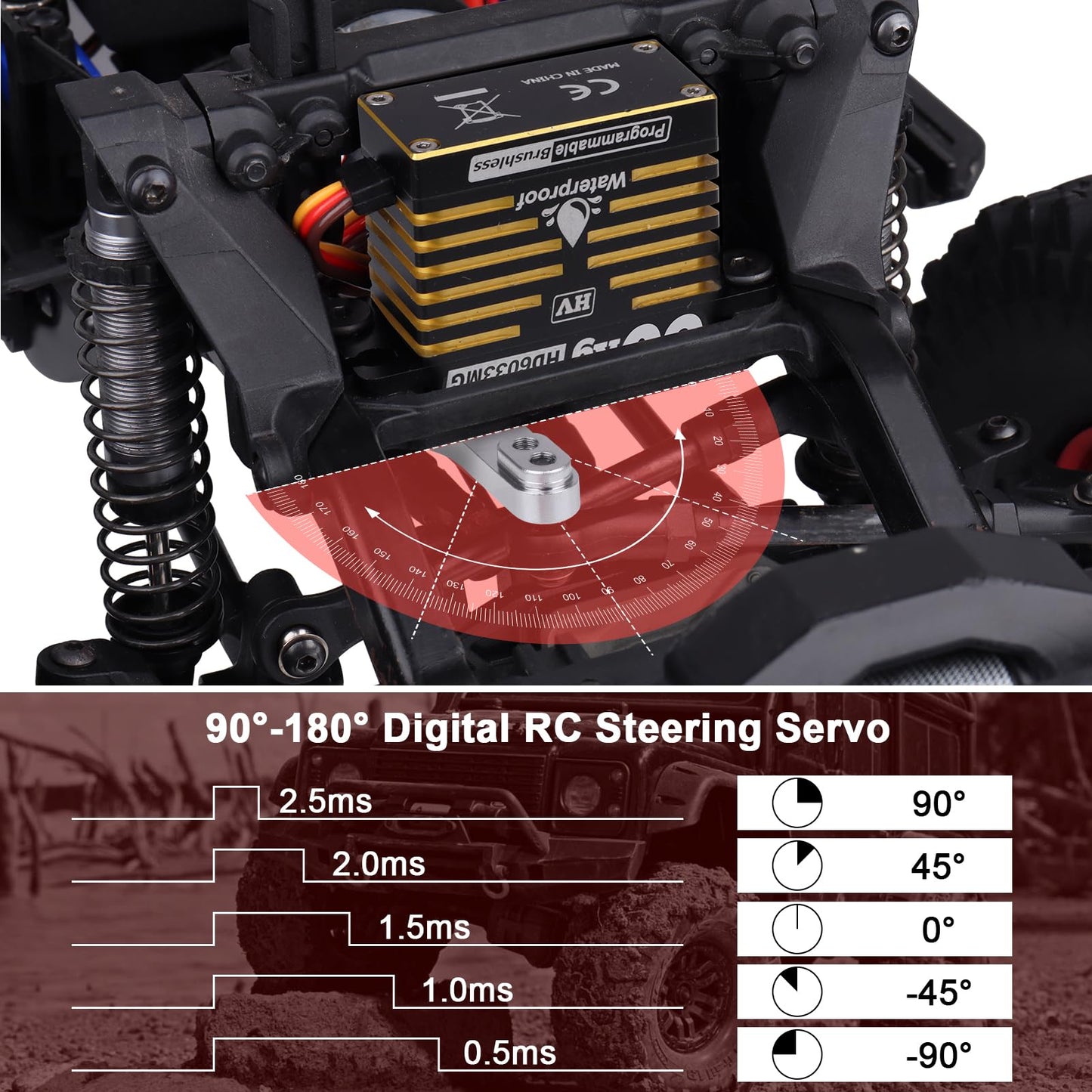 HobbyPark Waterproof 828oz 60KG High Torque Servo Brushless Motor 8.4V HV Servo Metal Gear Digital Servo Programmable for 1/8 1/10 1/12 RC Crawler RC Truck RC Car Buggy Robotic DIY Control Angle 180°