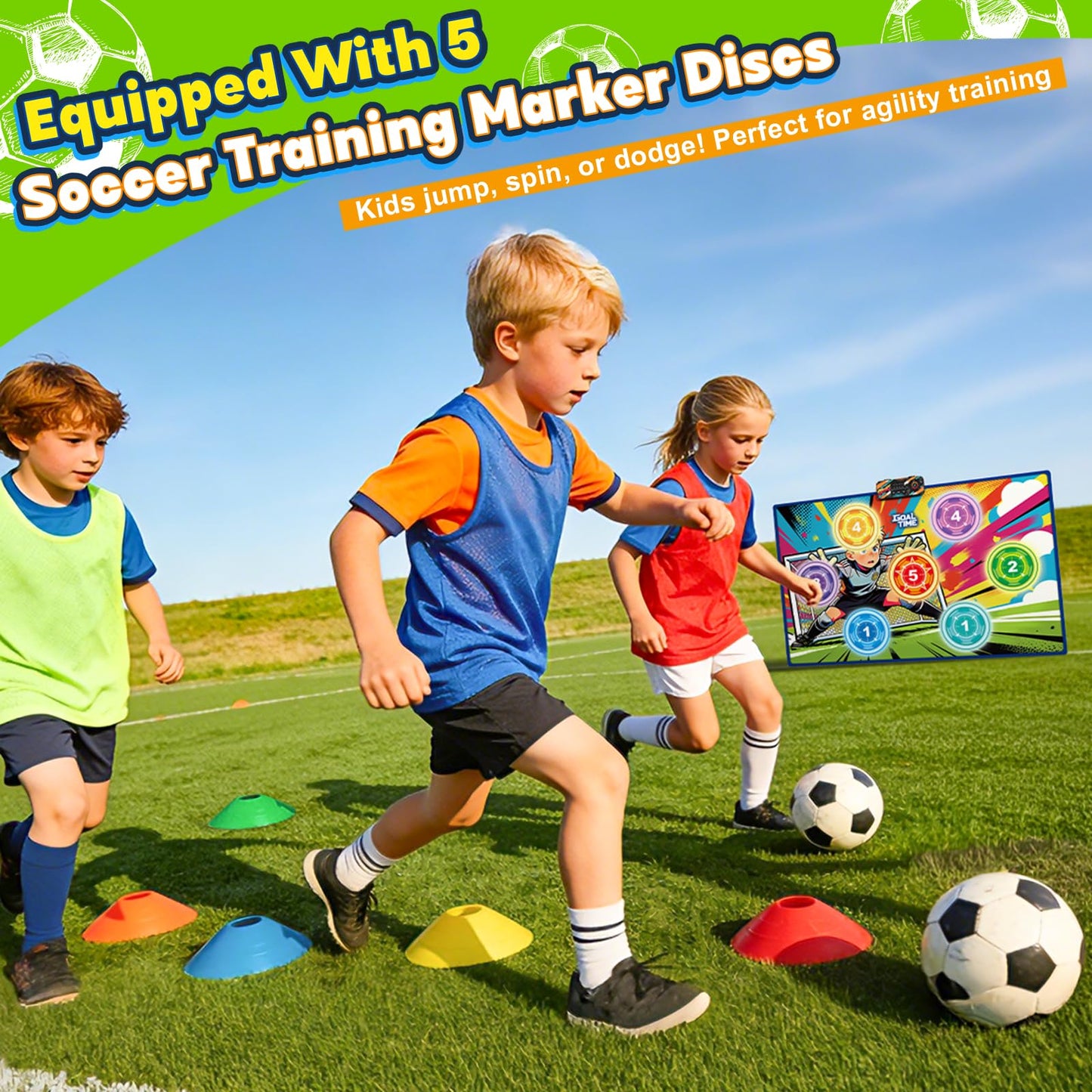 Handwell Toy Soccer Ball Game Set, Soccer Wall mat Indoor Toy with 2 Balls, Ages 3-12 Years