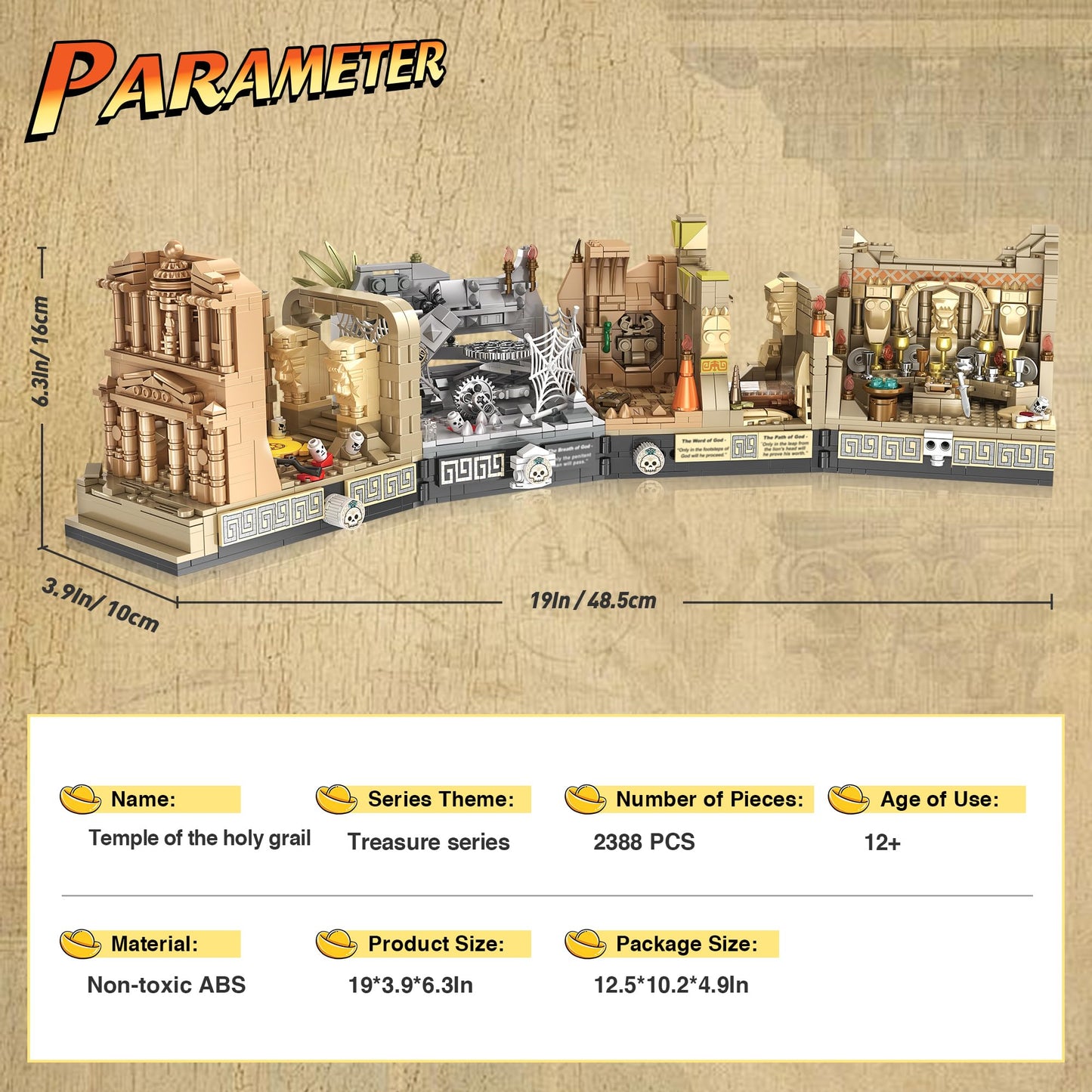 Temple Building Set Ideal for Adult, 5-in-1 Construction Toy Includes Gate, Three Levels and Holy Grail Scene Building Block, Birthday Gift for Kids 8-12 Years Old, 2388Pcs