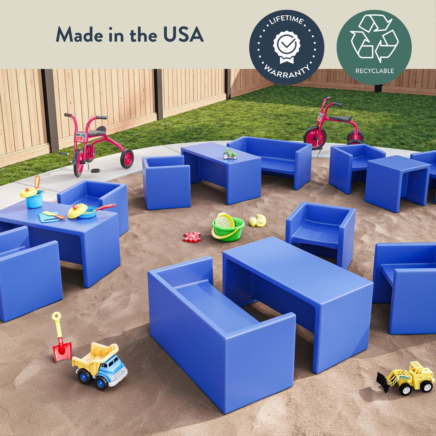 Children's Factory 3-in-1 Cube Chair for Kids, Flexible Seating Classroom Furniture, 1-Pack, Coastal Green