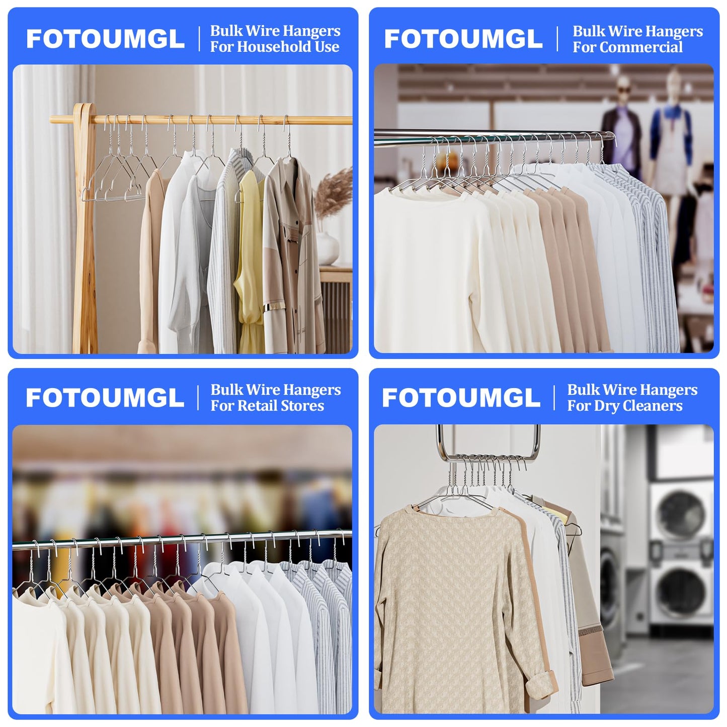 Fotoumgl Metal Wire Clothes Hangers 100 Pack, Space Saving Hangers for Closet Organization, Dorm & Home, 17 Inch Ultra Thin Non-Slip Coat Hanger for Standard Size Shirts, Pants, Dresses (Silver)
