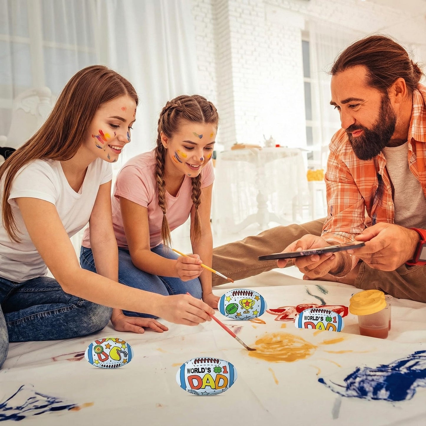 WinnerWhy 24 Pcs Father's Day Footballs Crafts Color Your Own Father's Day Footballs DIY Dad Coloring Soccer Balls Arts Kit Dad Gifts for Men Home Activities