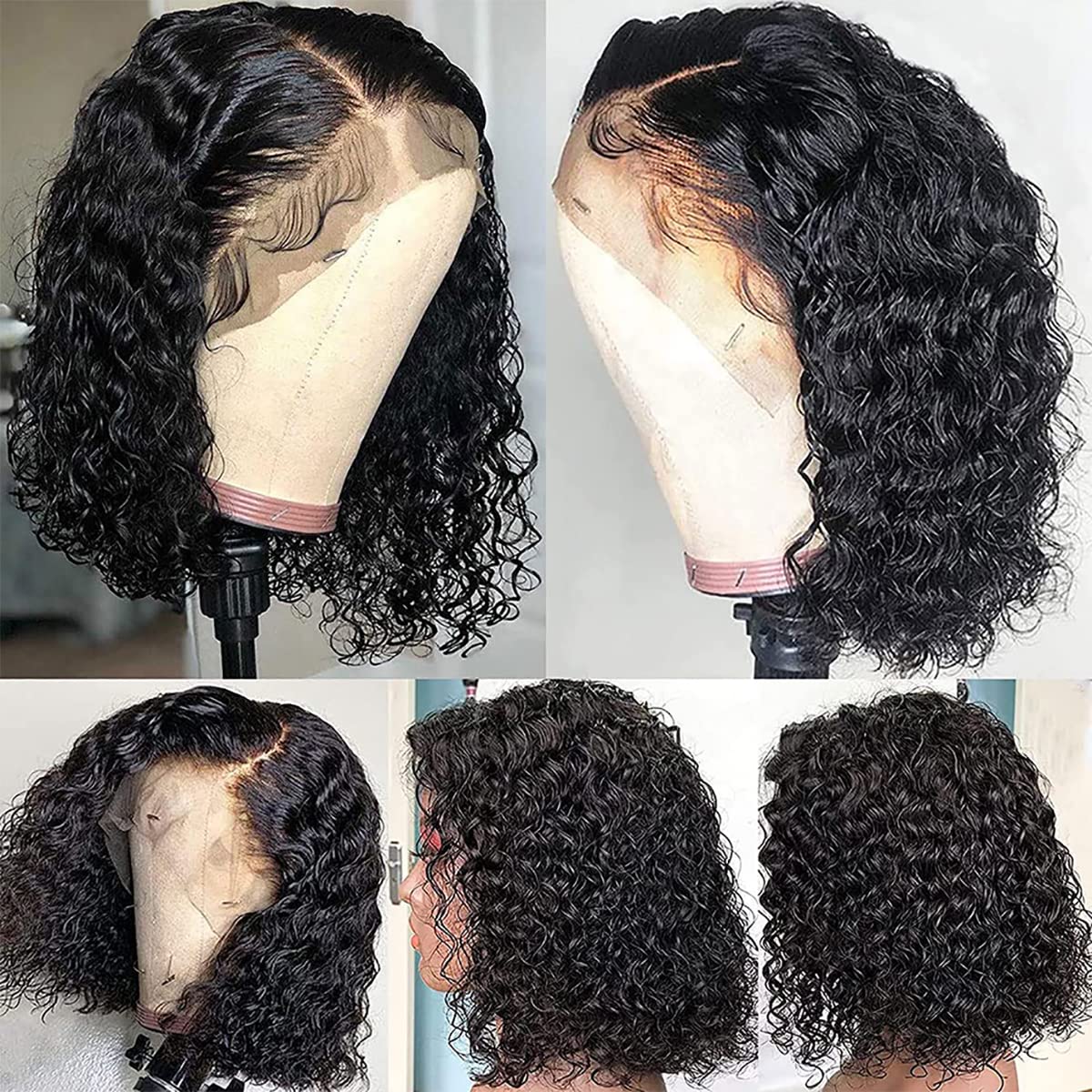 Tascal Short Bob Wig 13x6 Lace Front Wigs Human Hair Brazilian Virgin Curly Wave Human Hair Bob Curly Wigs for Black Women Pre Plucked with Baby Hair Wet and Wavy Wigs 180% Density (14 Inch)