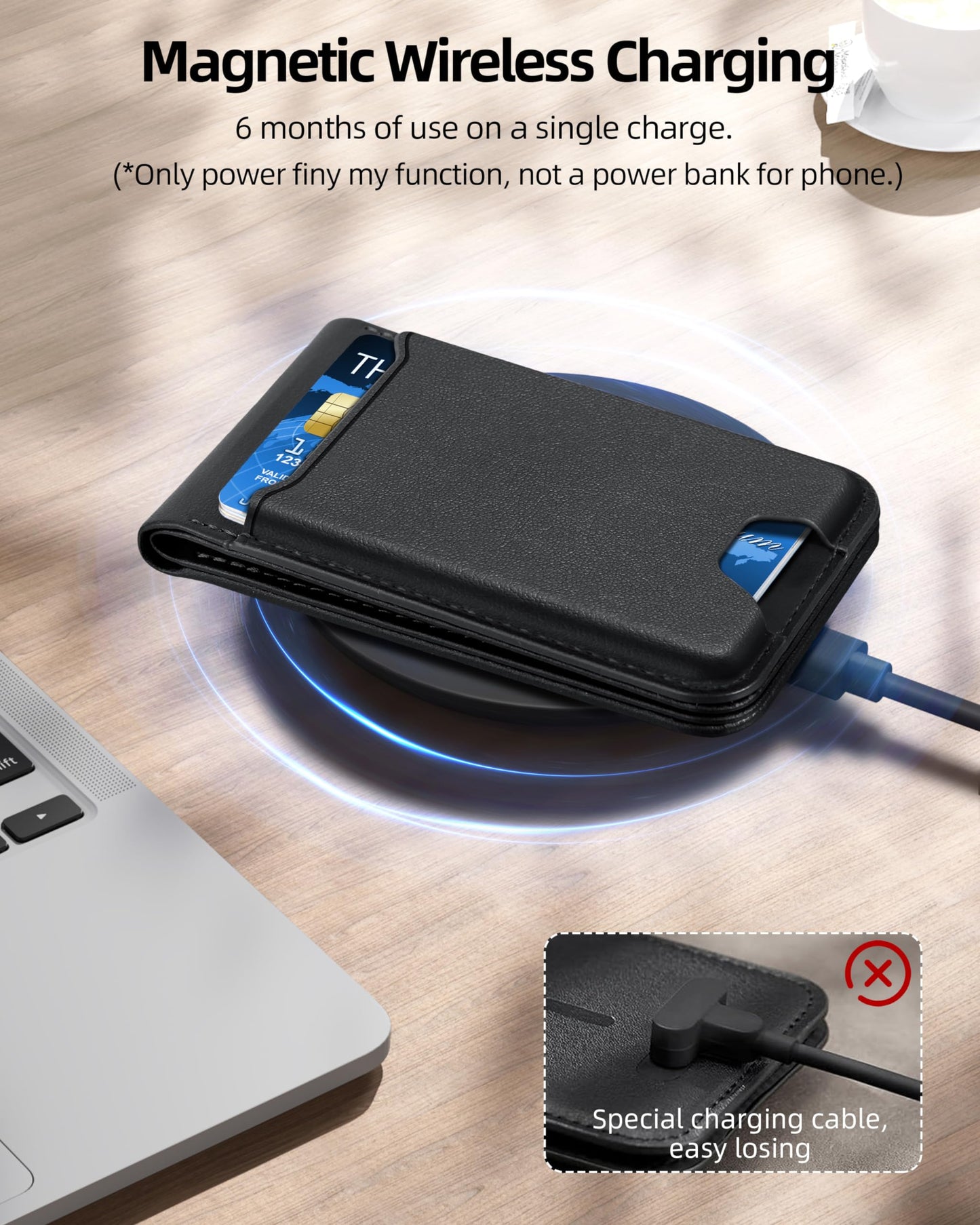 for Magsafe Wallet, Works with Apple Find My, Strongest Magnetic Wallet for iPhone 16/15/14/13/12 Series, for iPhone Wallet with Adjustable Stand, Wallet Tracker, 6 Cards Holder, Vegan Leather, Black