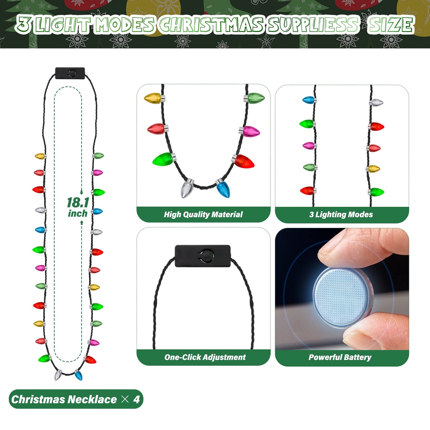 48PCS Christmas Necklaces Accessories, Glow Christmas Necklaces Accessories, Christmas Bulb Necklace Boys Girls, 3 Modes Colorful Lights Christmas Party Favors, Christmas Ugly Xmas New Year Party Supplies