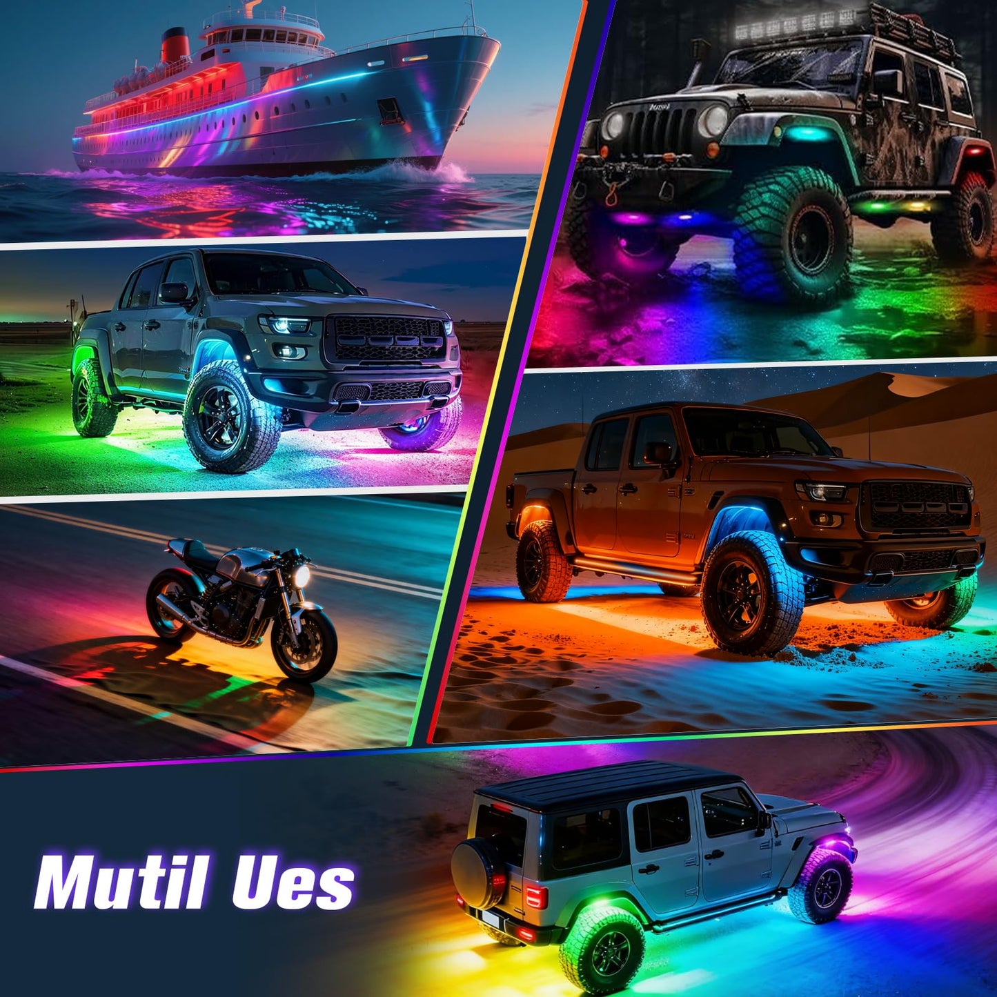 16 Pods 5-Sided RGB Rock Lights for Trucks Cars - IP67 Waterproof Exterior Underglow Neon Kit, Music Sync APP + RF Remotel, Easy No-Drill Install, Universal Fit for SUVs/Off-Road/Daily Use