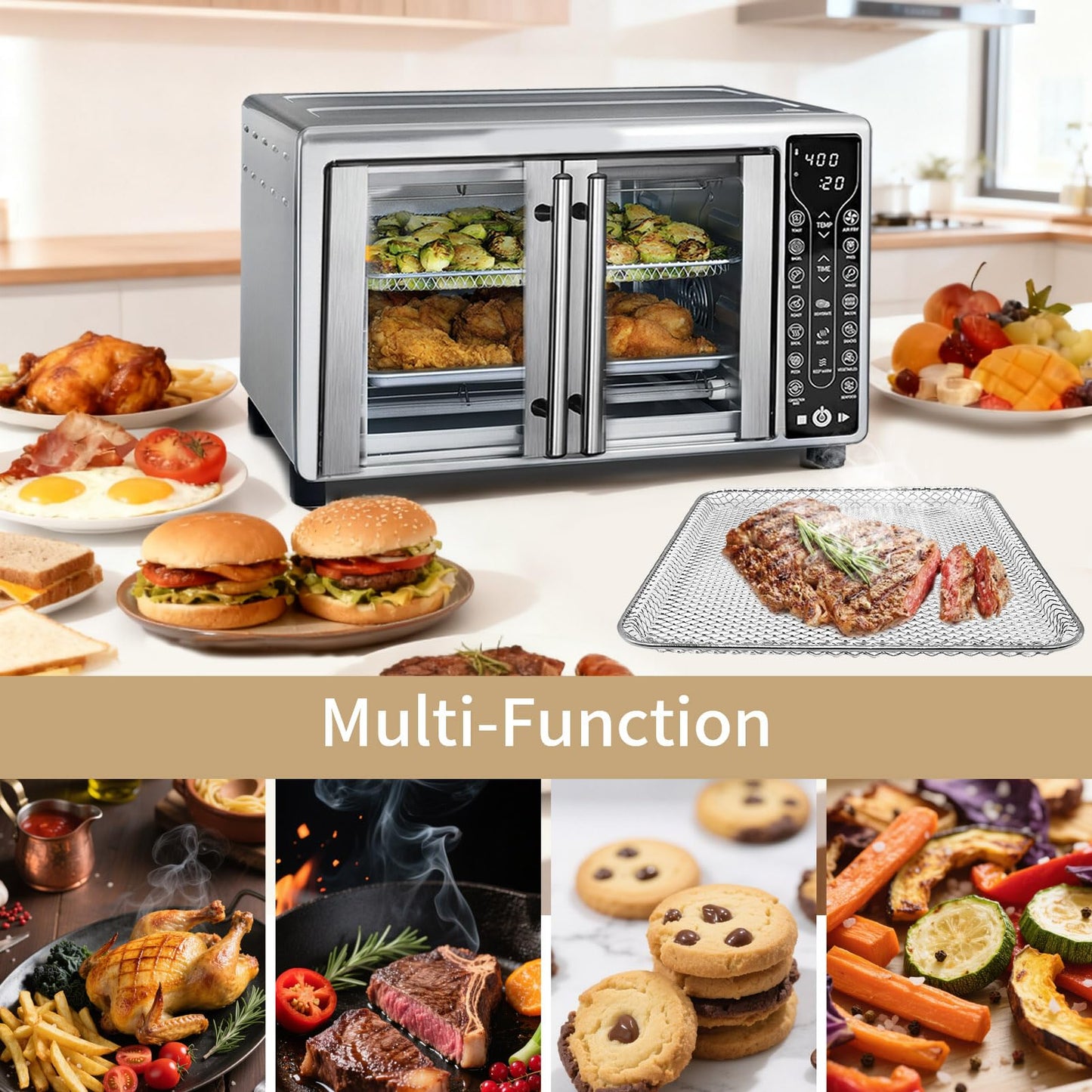 GCQFZ Toaster Oven Replacement Parts Accessories for Gourmia GTF7655 GTF7350 GTF7460, 3 IN 1 Tray Basket Rack Kit for Gourmia Digital Toaster Oven Air Fryer 17 Cooking Presets French Door 1700W 24L
