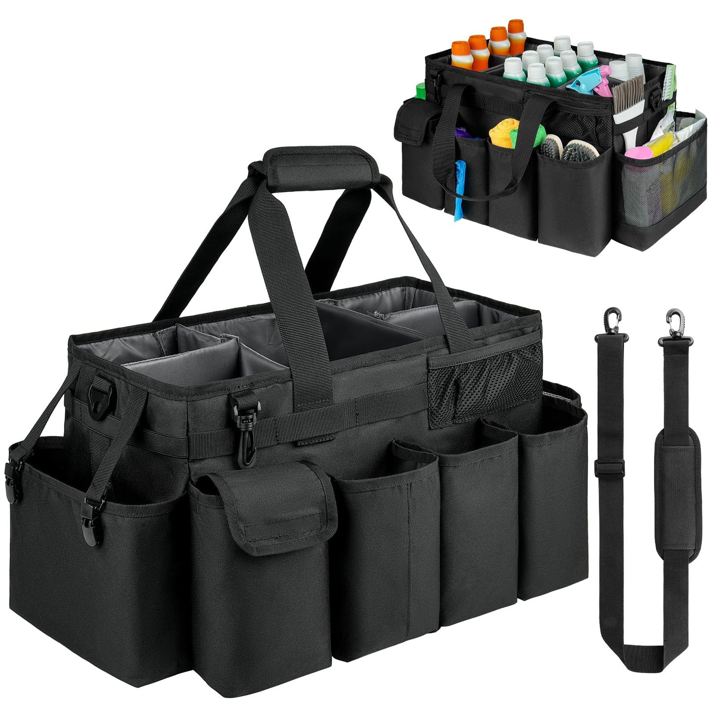 ZIOZERTT Cleaning Caddy Bag,Extra Large Cleaning Supplies Organizer with Handle for Housekeepers,Black