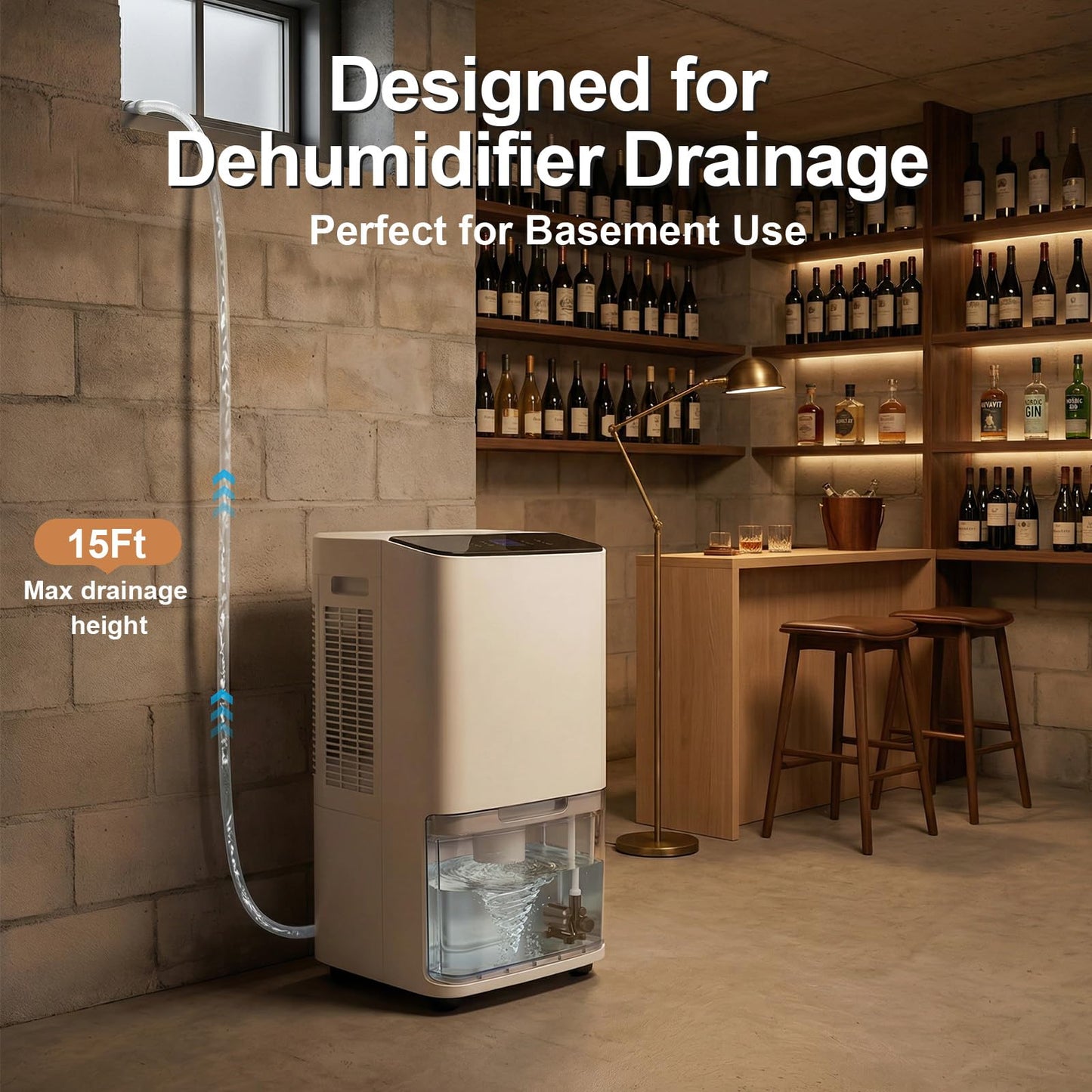 PmpDrTech Upgraded Automatic Smart Dehumidifier Pump, 15FT High Lift, IPX8 Waterproof Mini Pump for Dehumidifier Drain, Auto Water-Level Detection, Ultra Quiet, Fits Most Large Dehumidifier Tanks