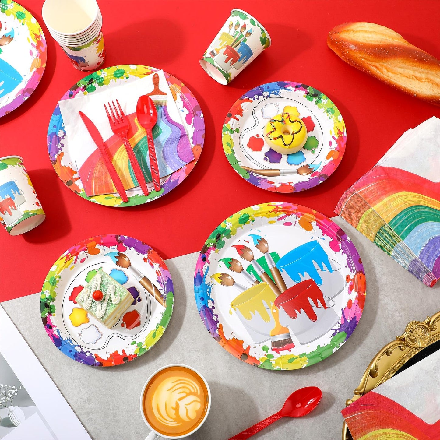 Uiifan 350 Pcs Art Party Decorations Artist Paint Party Supplies Serves 50 Guests Art Themed Birthday Party Supplies Disposable Plates Cups Napkins Knife Fork and Spoon Party Tableware for Birthday
