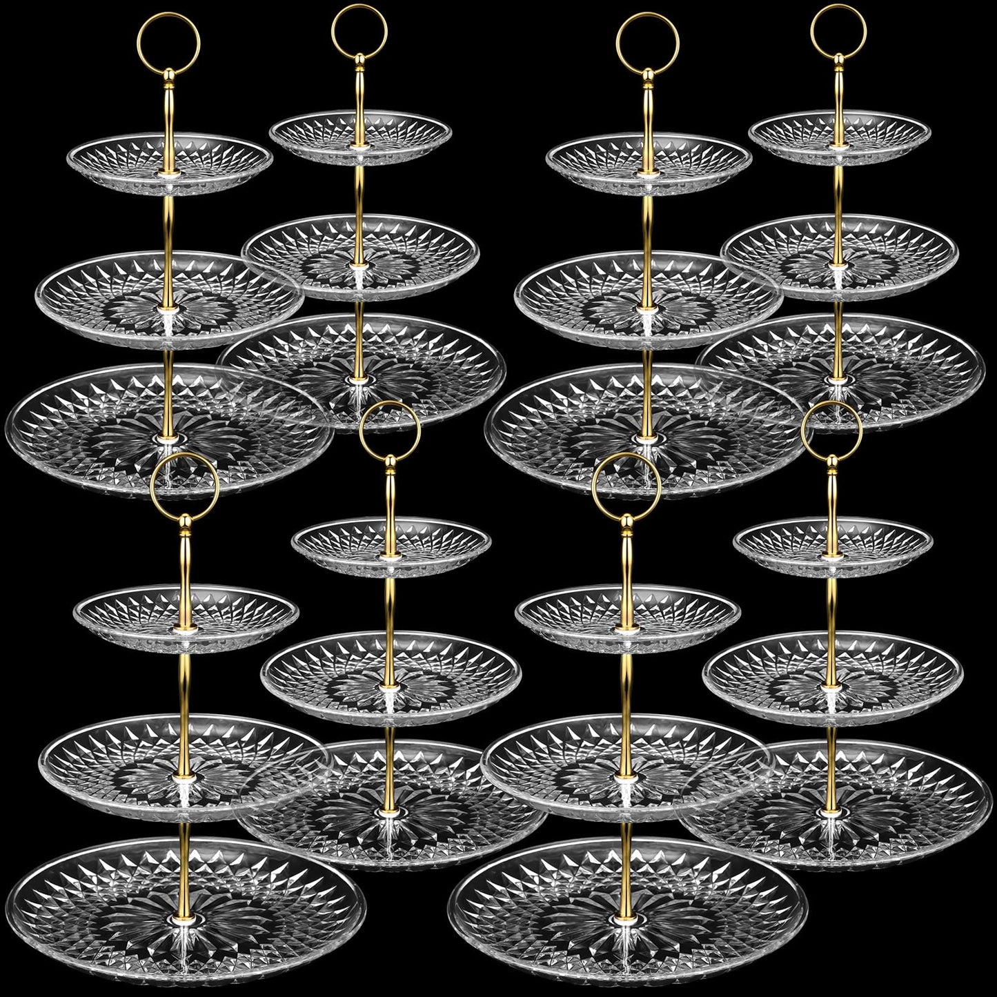 Patelai 8 Packs 3 Tier Crystal Acrylic Clear Cake Stand with Gold Round Holder Acrylic Cupcake Stand Holder for Home Wedding Holiday Birthday Baby Shower Tea Party (Clear)