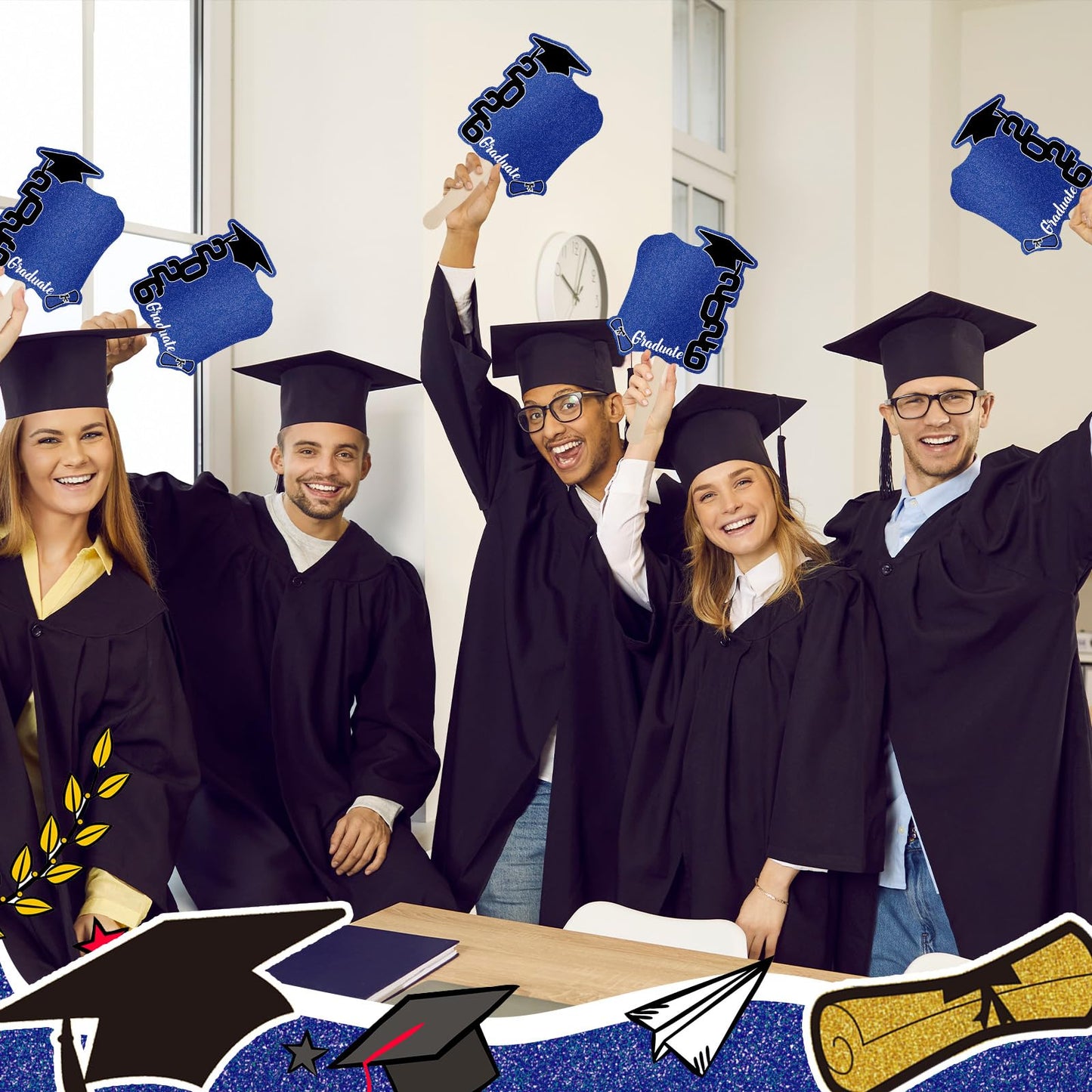 Gilprop 24 Pcs Graduation Cutout Face Fans with Handle Double Sided Personalized Grad Party Supplies Class of 2026 Grad Photo Props Blank DIY Photo Frame Graduation Party Souvenirs
