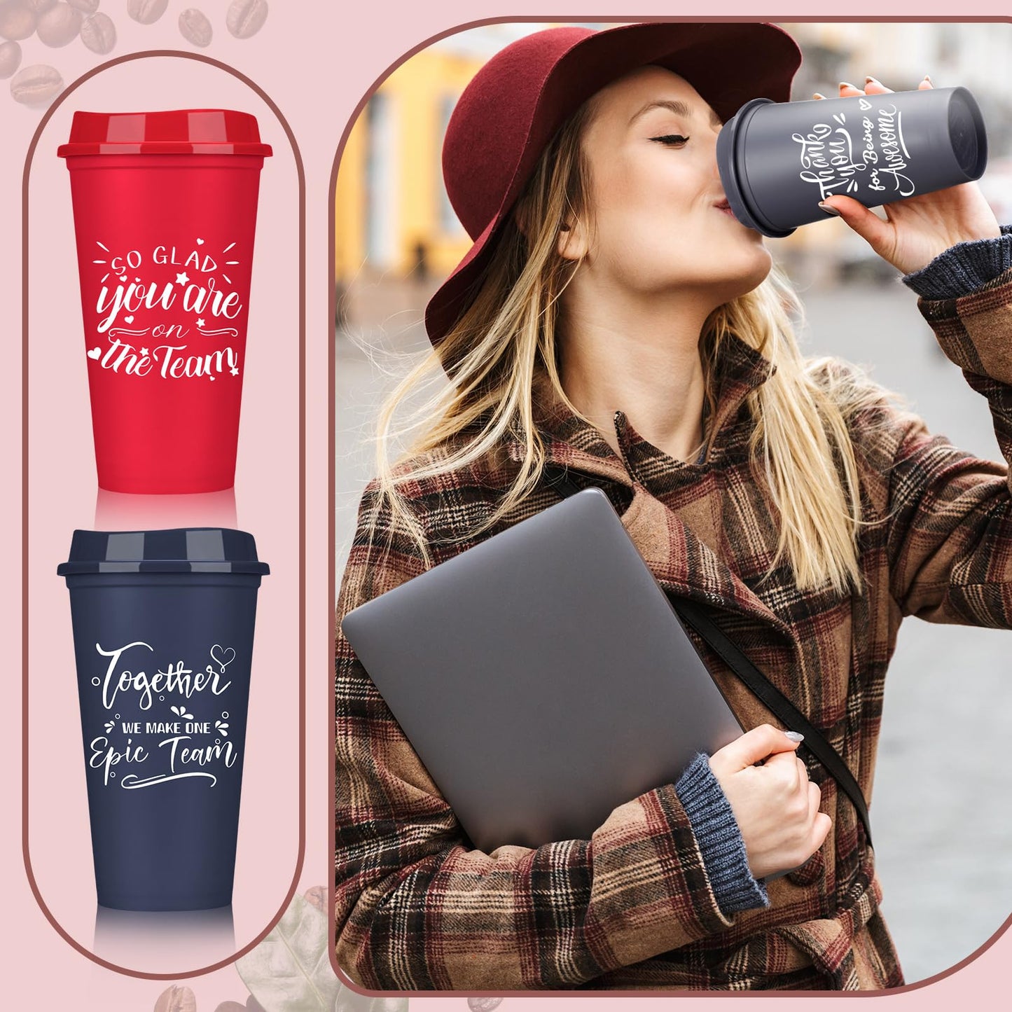 Pickmesh 60 Pcs Employee Appreciation Gift Thank You Gift for Team Building Gifts 16 oz Plastic Coffee Cup with Lid Inspirational Tumbler Travel Mug for Coworker Staff Teacher Group (Colorful)